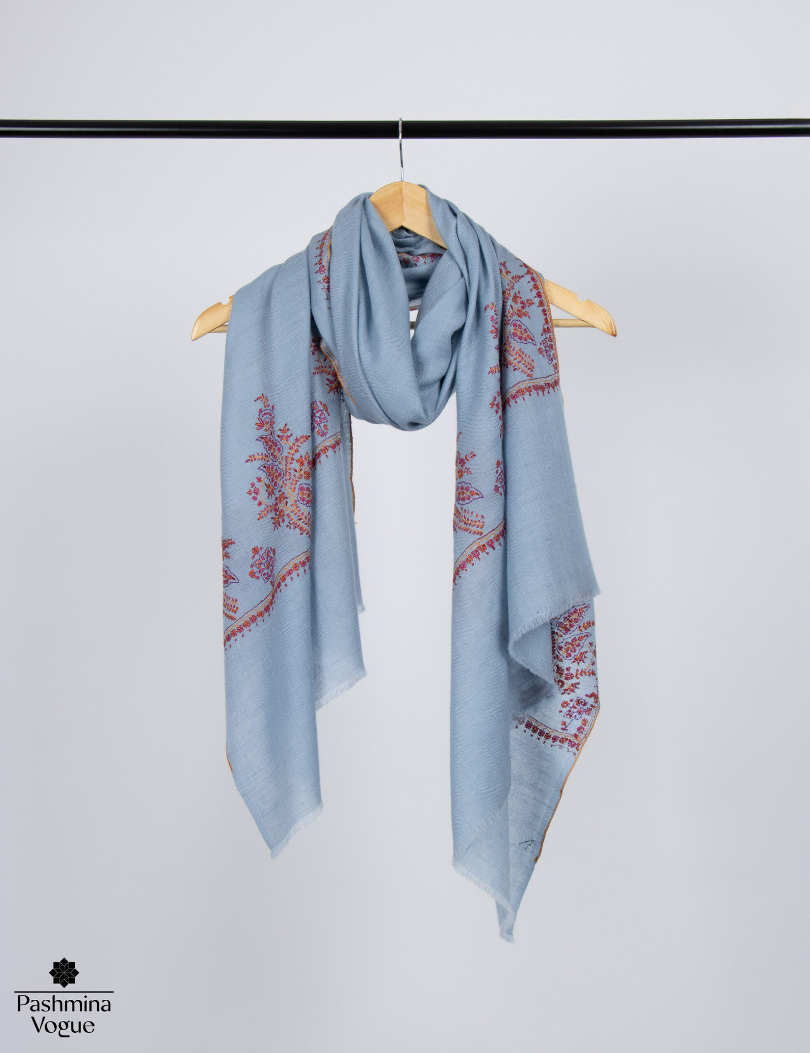 Nepal Blue Cashmere Scarf Handwoven Palladar Design