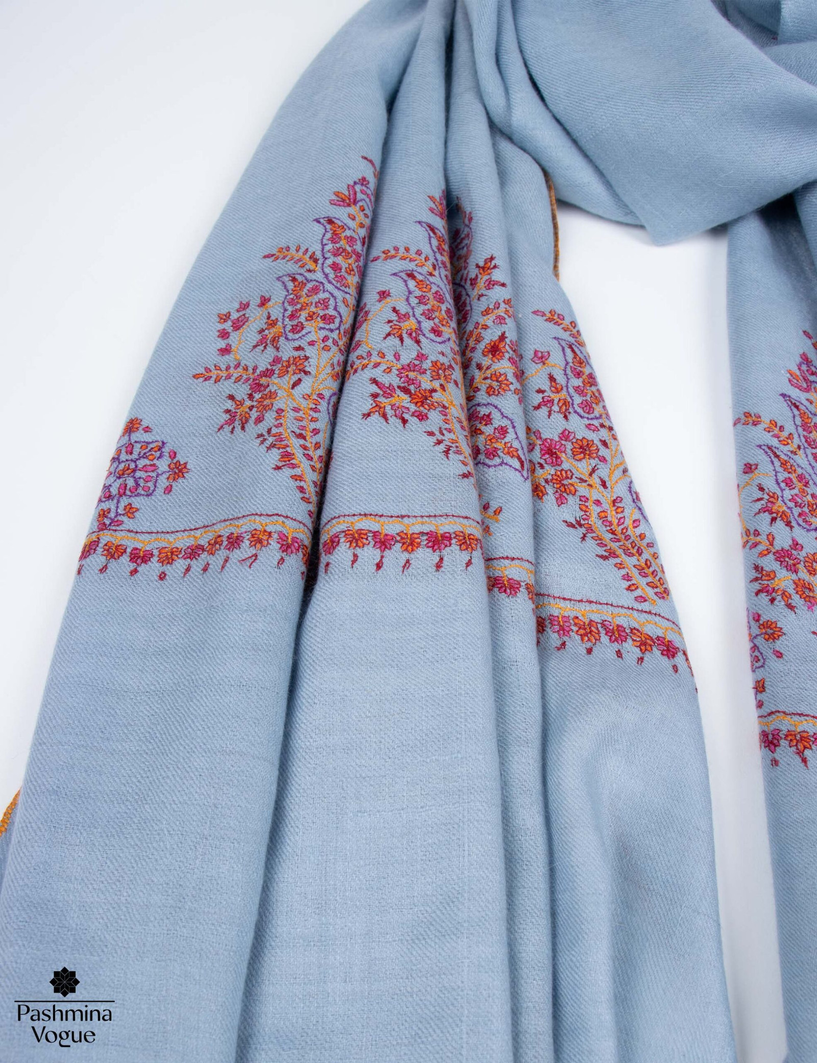 Nepal Blue Cashmere Scarf Handwoven Palladar Design
