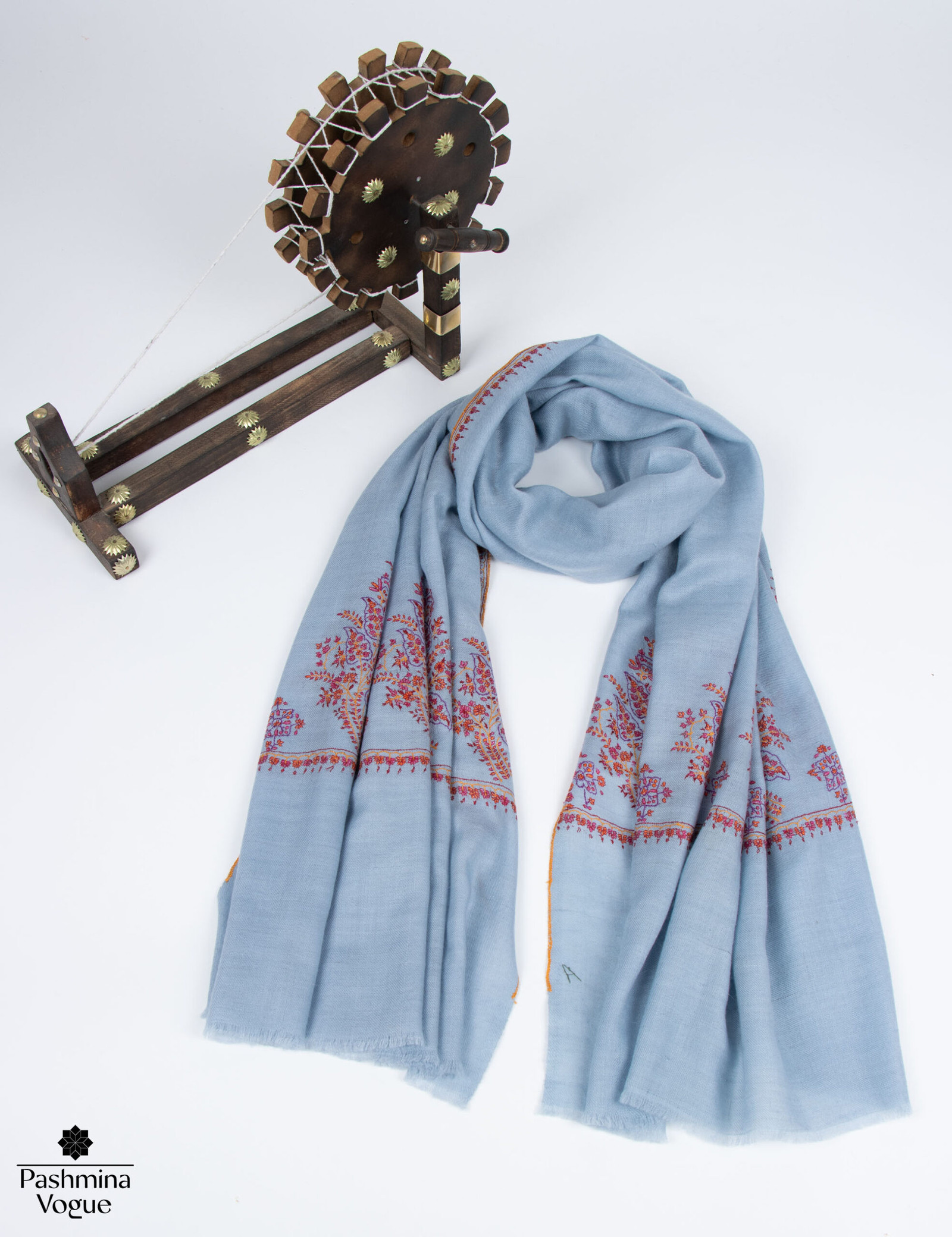 Nepal Blue Cashmere Scarf Handwoven Palladar Design