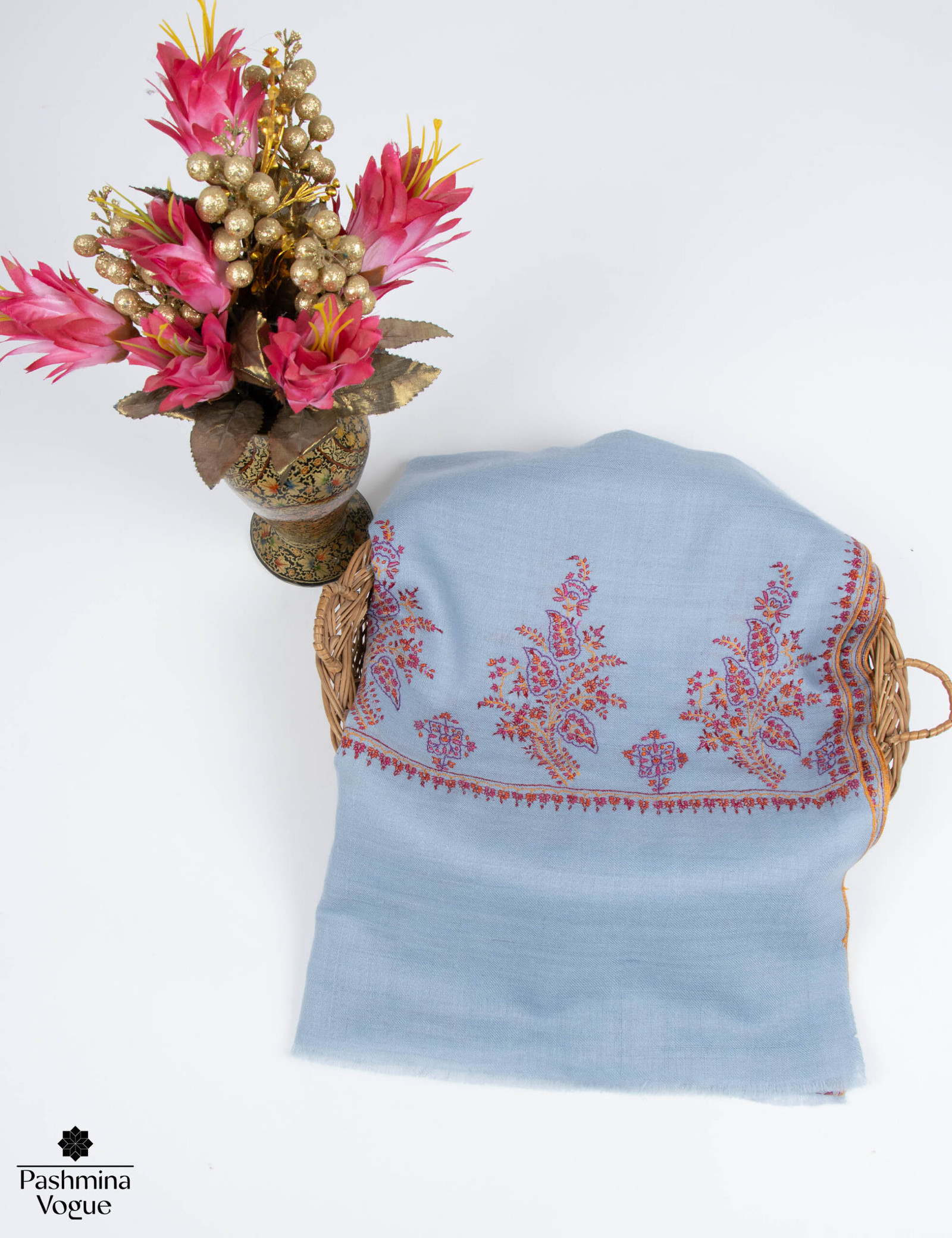 Nepal Blue Cashmere Scarf Handwoven Palladar Design