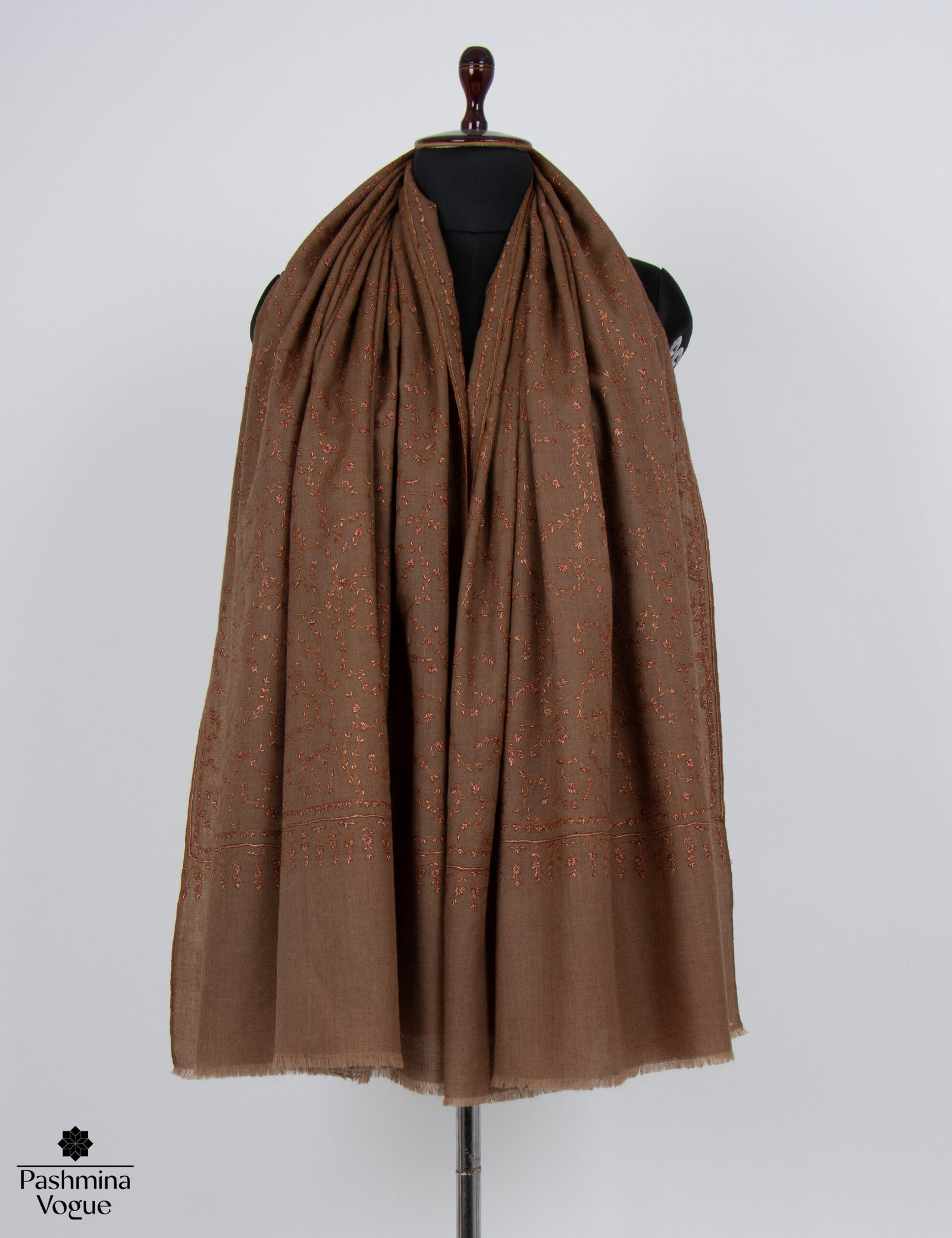 Brown Cashmere Pure Wool Scarf - Authentic Kashmiri Wrap