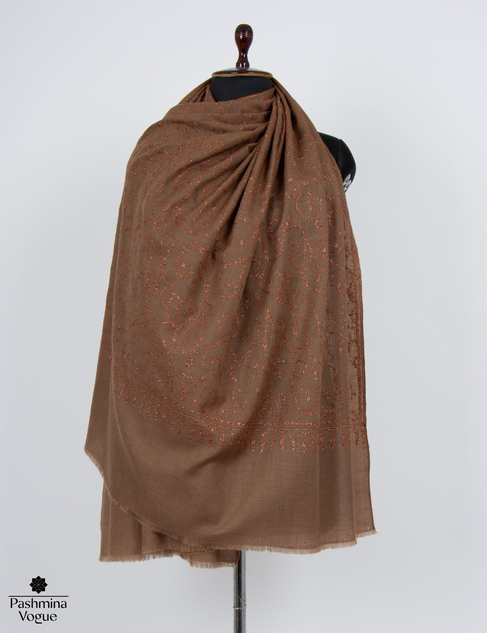 Brown Cashmere Pure Wool Scarf - Authentic Kashmiri Wrap