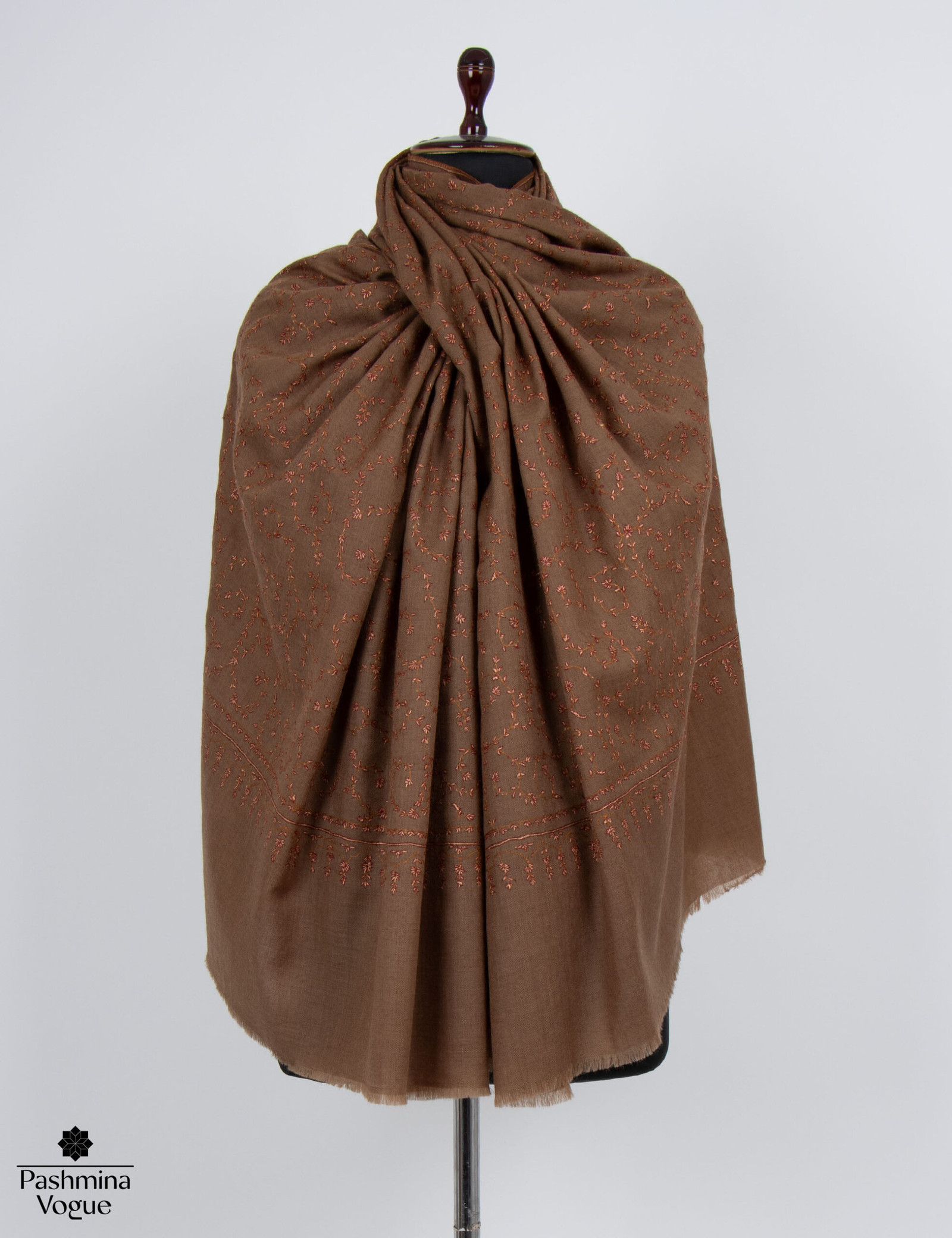 Brown Cashmere Pure Wool Scarf - Authentic Kashmiri Wrap