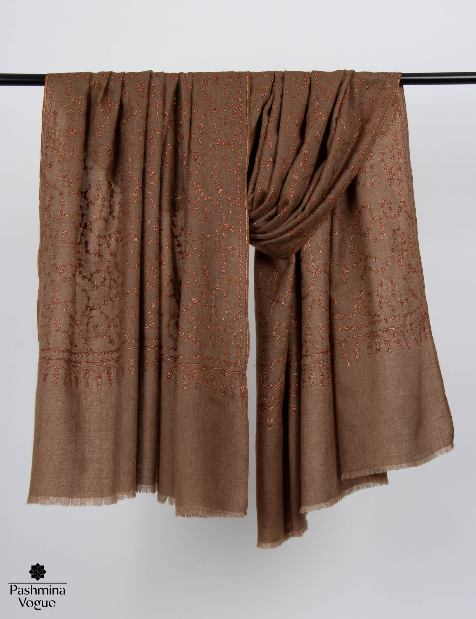 Brown Cashmere Pure Wool Scarf - Authentic Kashmiri Wrap