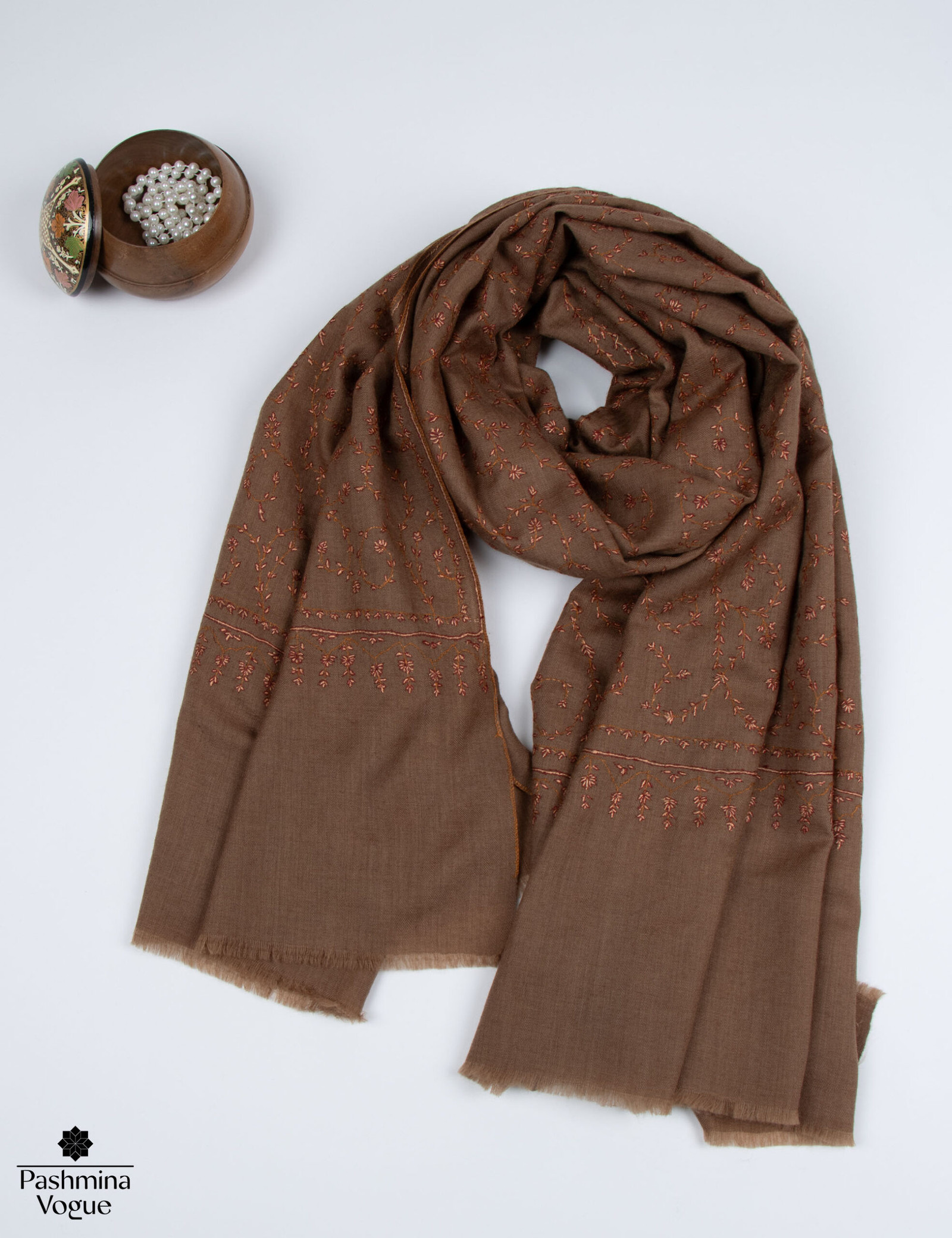 Brown Cashmere Pure Wool Scarf - Authentic Kashmiri Wrap