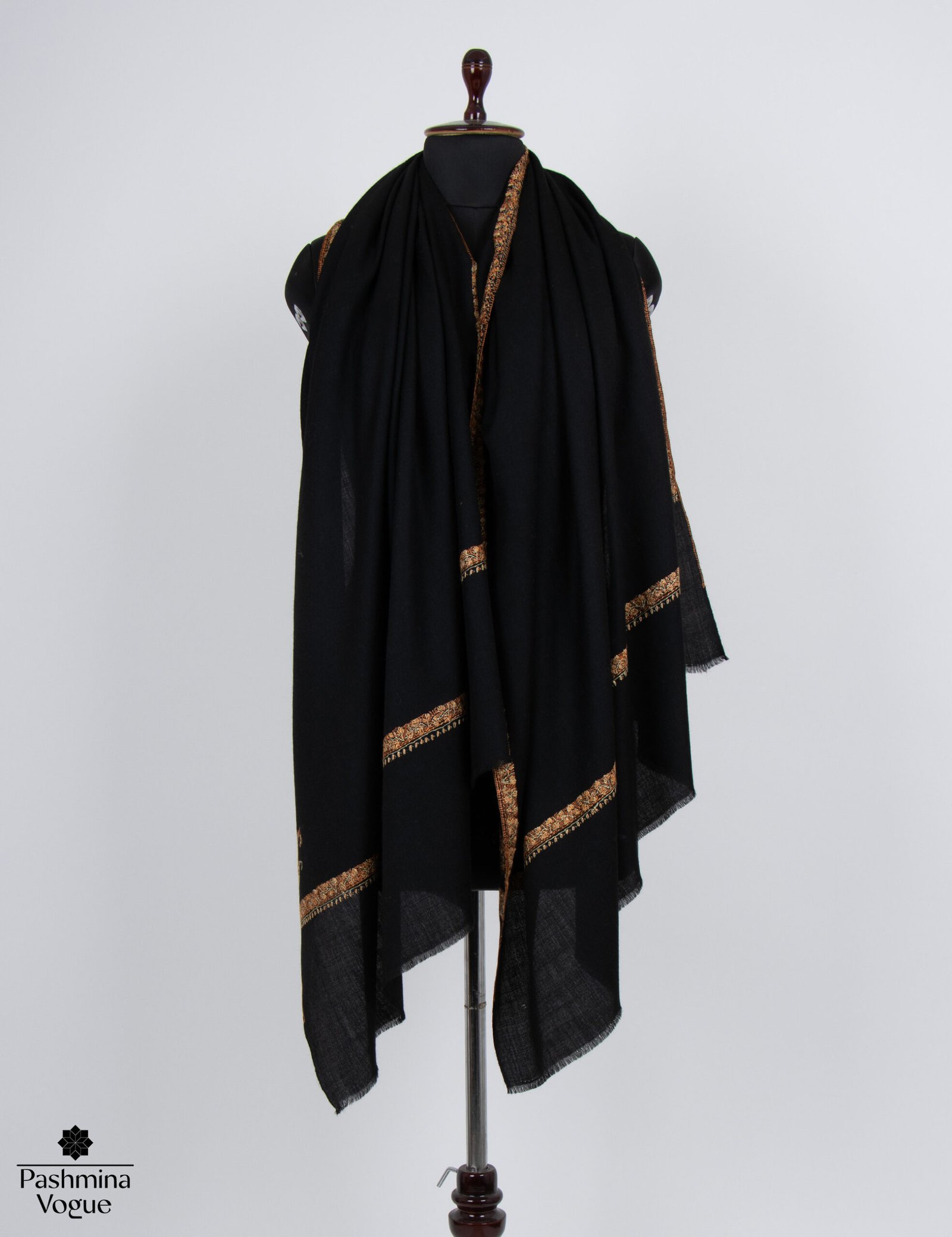 Black Hashidar Woolen Shawl - Handwoven Pure Wool Wrap