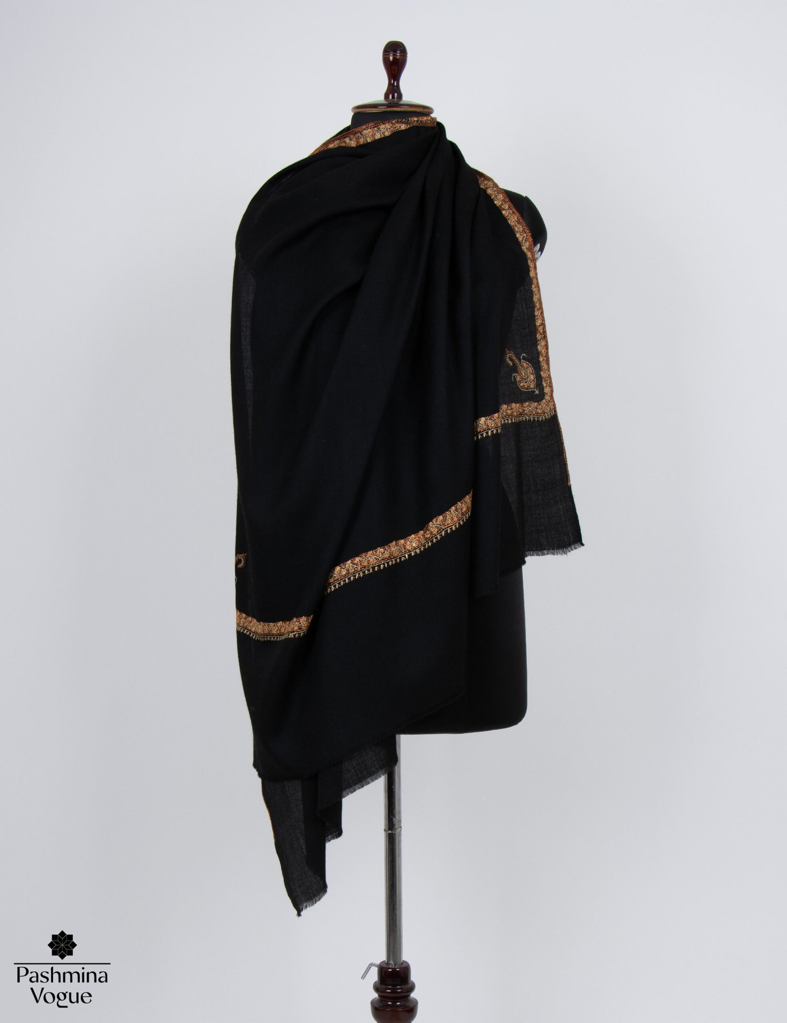 Black Hashidar Woolen Shawl - Handwoven Pure Wool Wrap