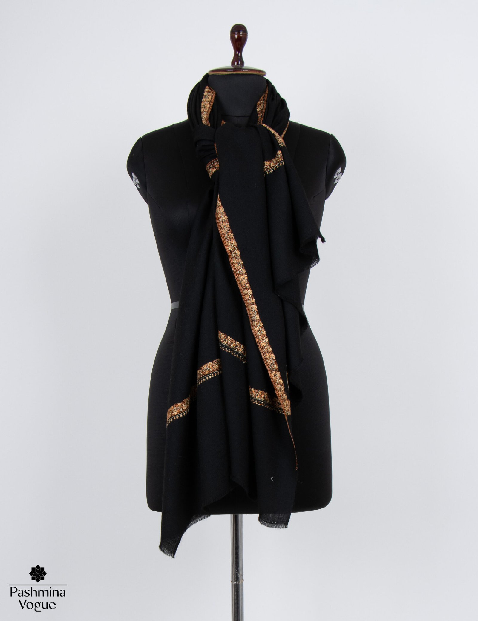 Black Hashidar Woolen Shawl - Handwoven Pure Wool Wrap