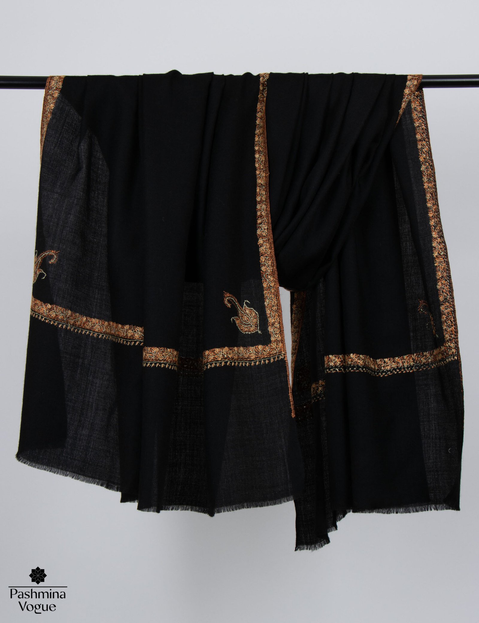 Black Hashidar Woolen Shawl - Handwoven Pure Wool Wrap