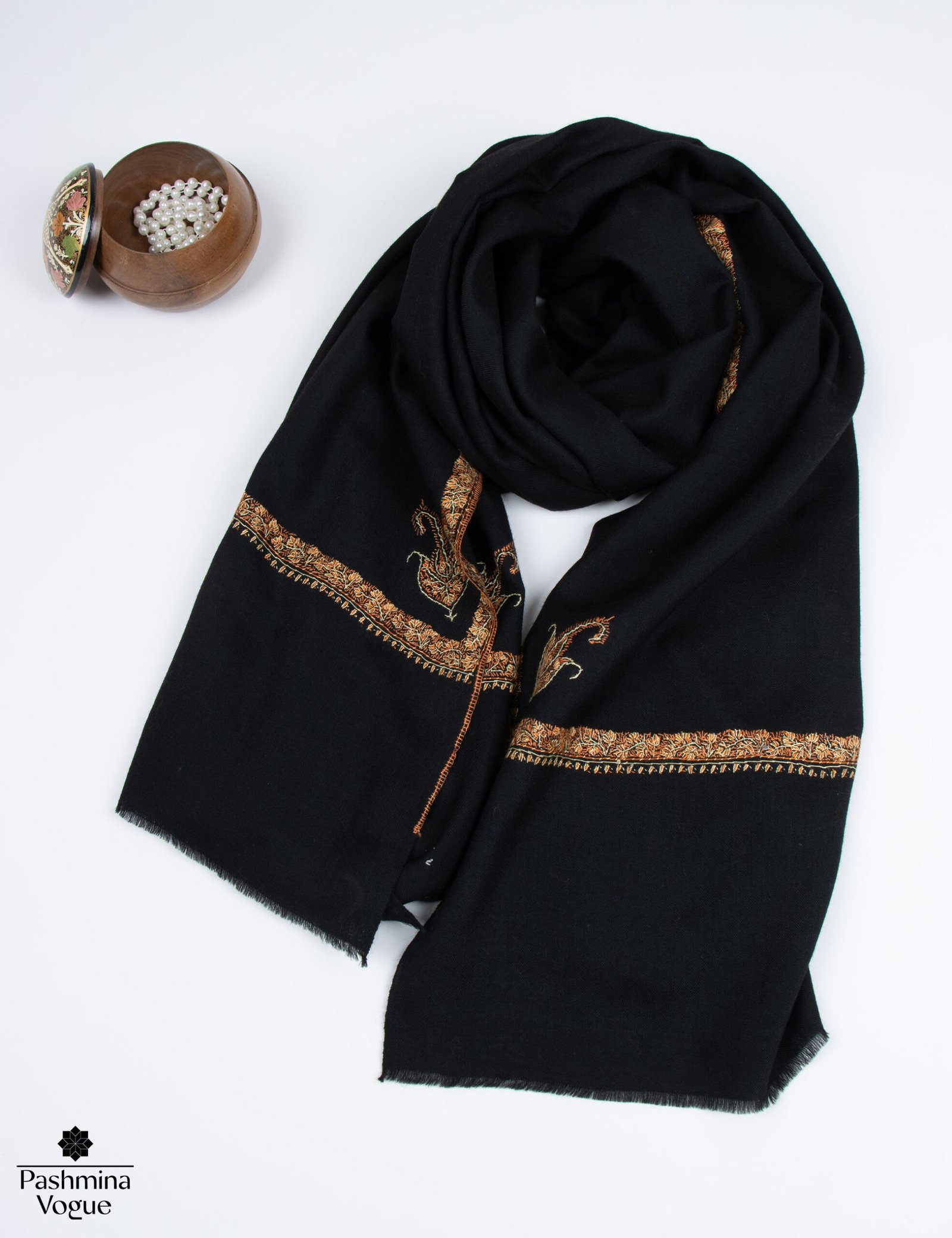 Black Hashidar Woolen Shawl - Handwoven Pure Wool Wrap