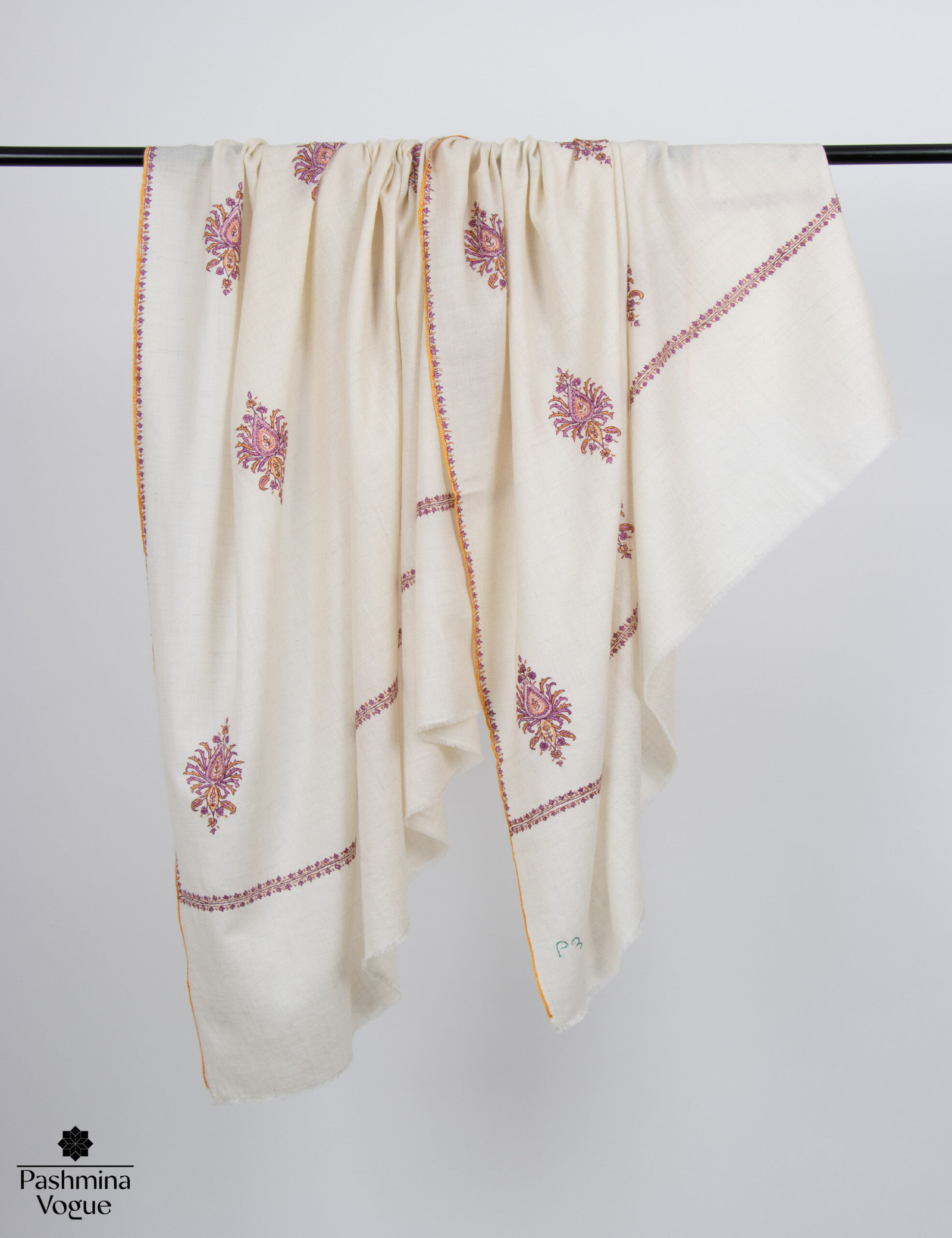 White Paisley Kashmir Pashmina Scarf - Boho Festival Wrap