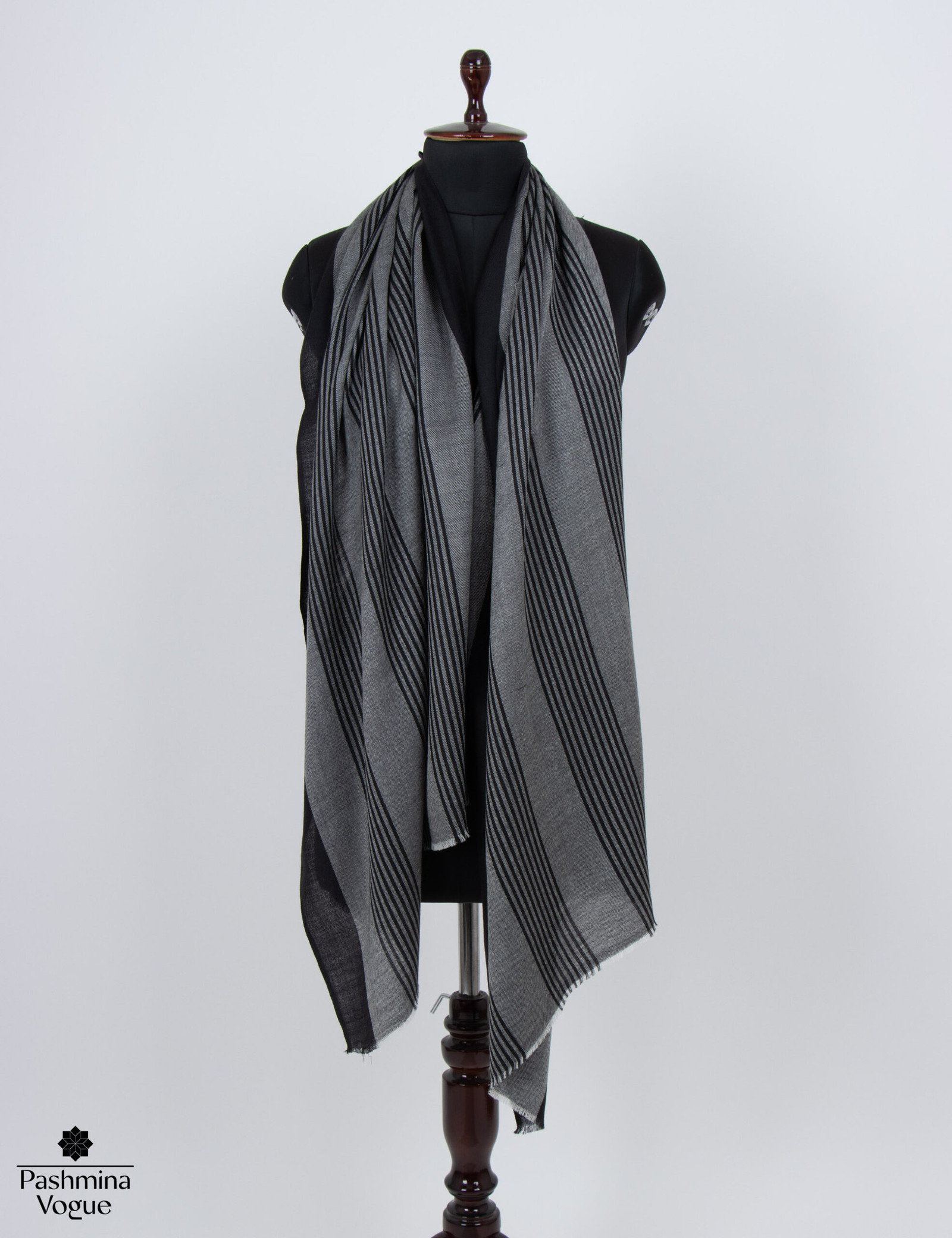 Black & Grey Striped Merino Wool Shawl