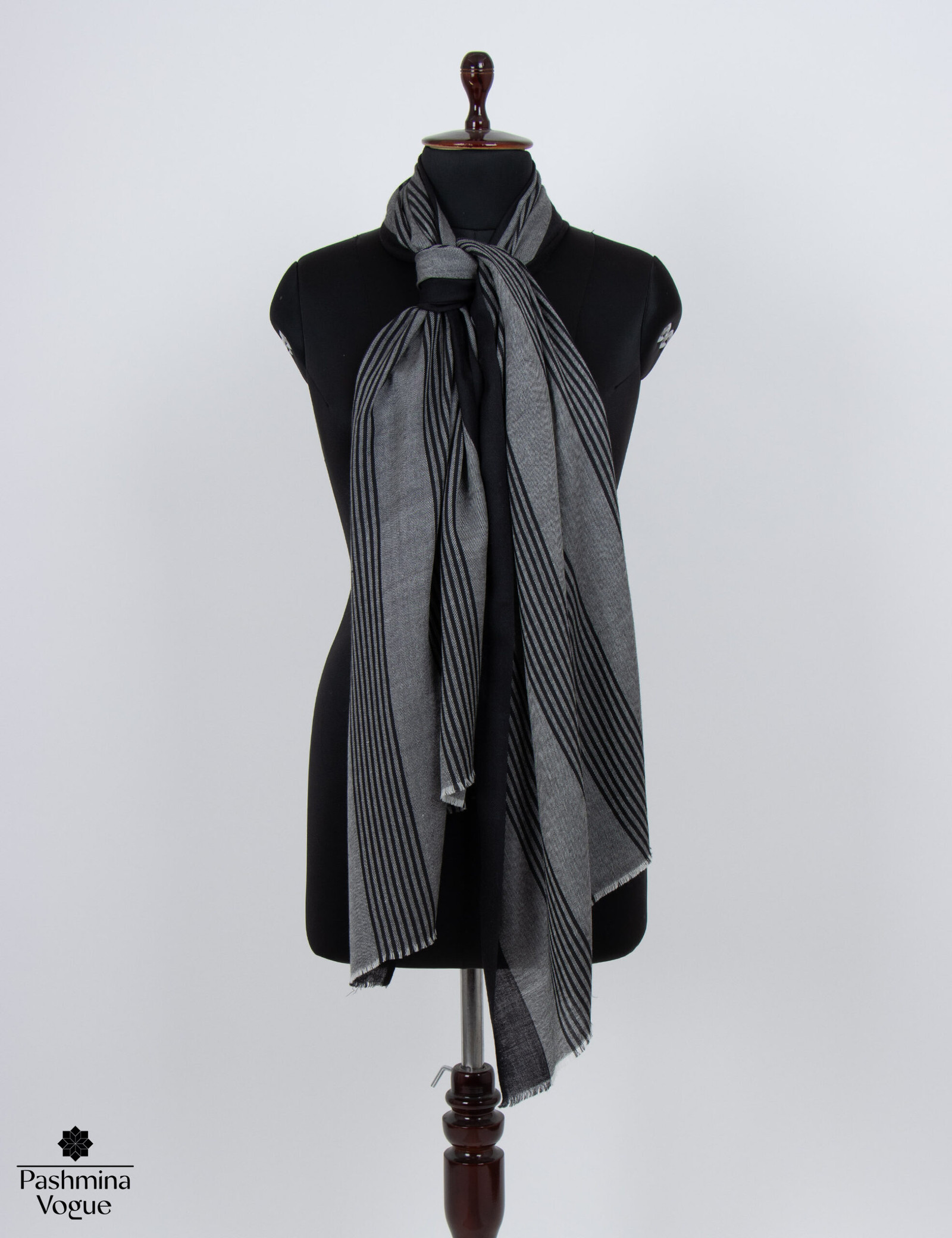 Black & Grey Striped Merino Wool Shawl