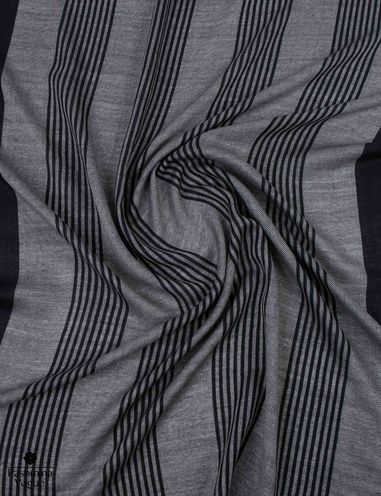 Black & Grey Striped Merino Wool Shawl