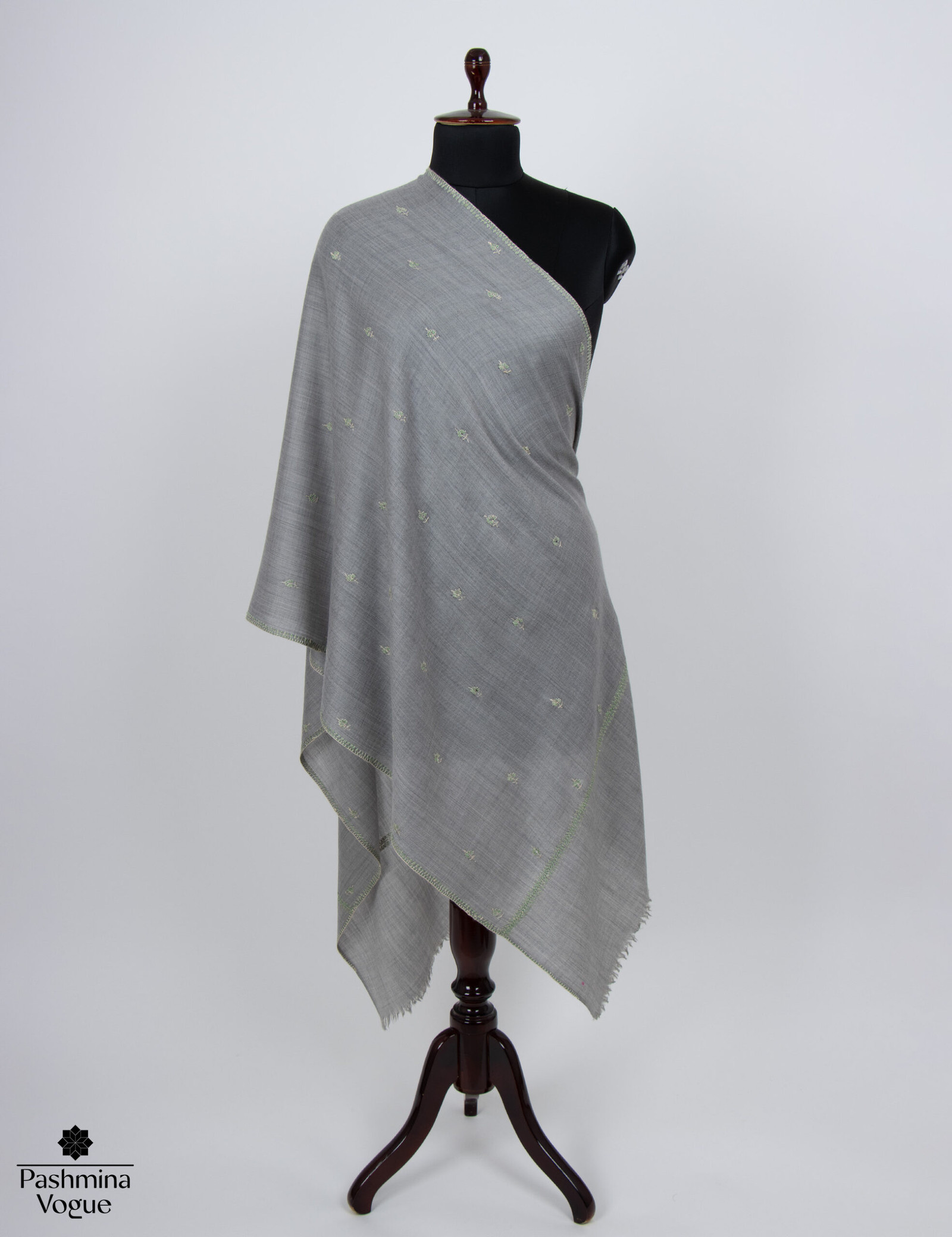 pure cashmere scarf with fine hand embroidery, highlighting the luxurious texture and intricate detailing, ideal as a gift for her.