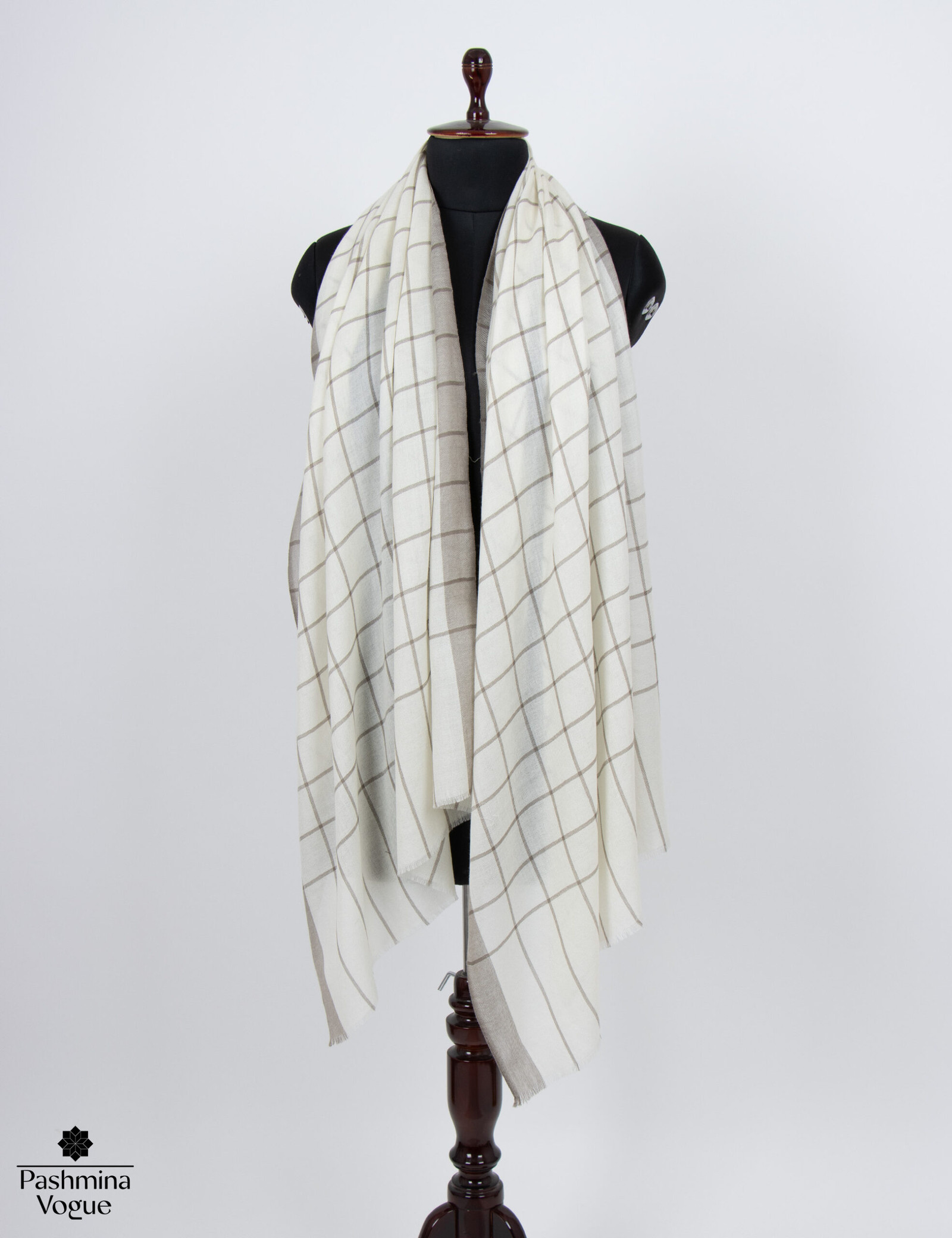 White Checked Merino Wool Scarf - Soft Shawl & Gift for Her