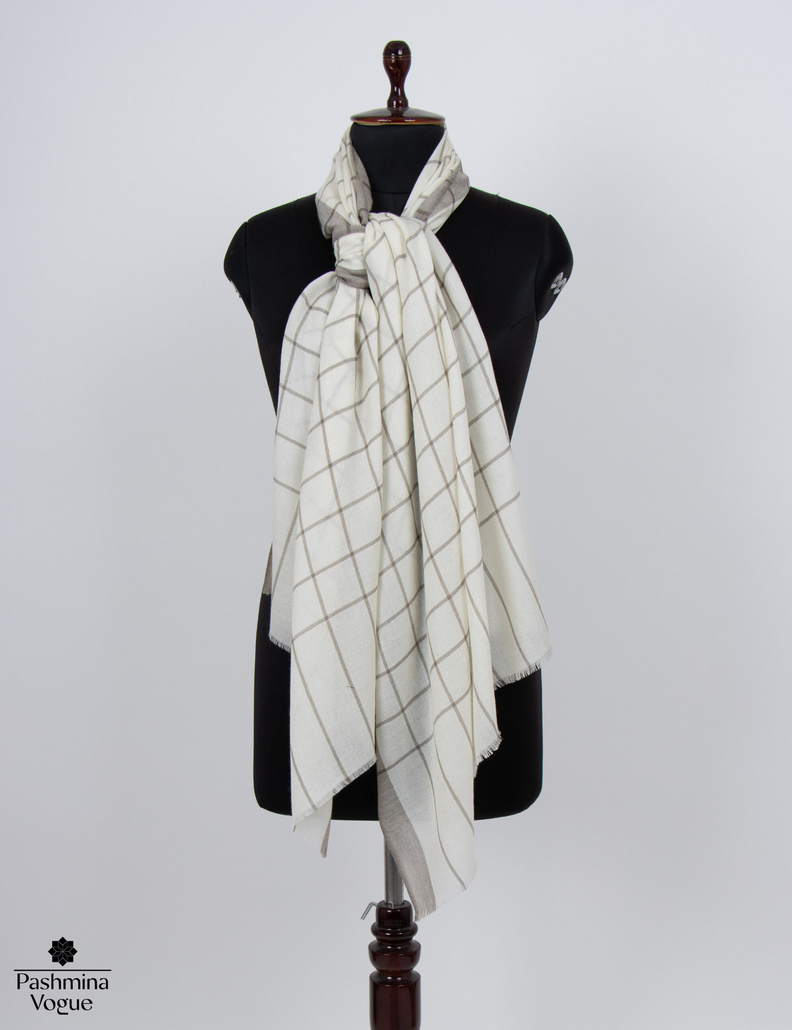 White Checked Merino Wool Scarf - Soft Shawl & Gift for Her