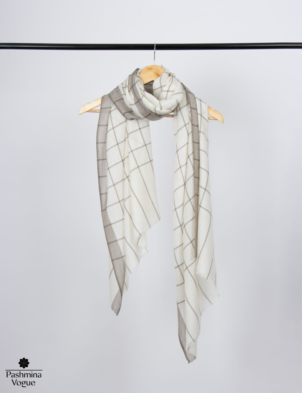 White Checked Merino Wool Scarf - Soft Shawl & Gift for Her