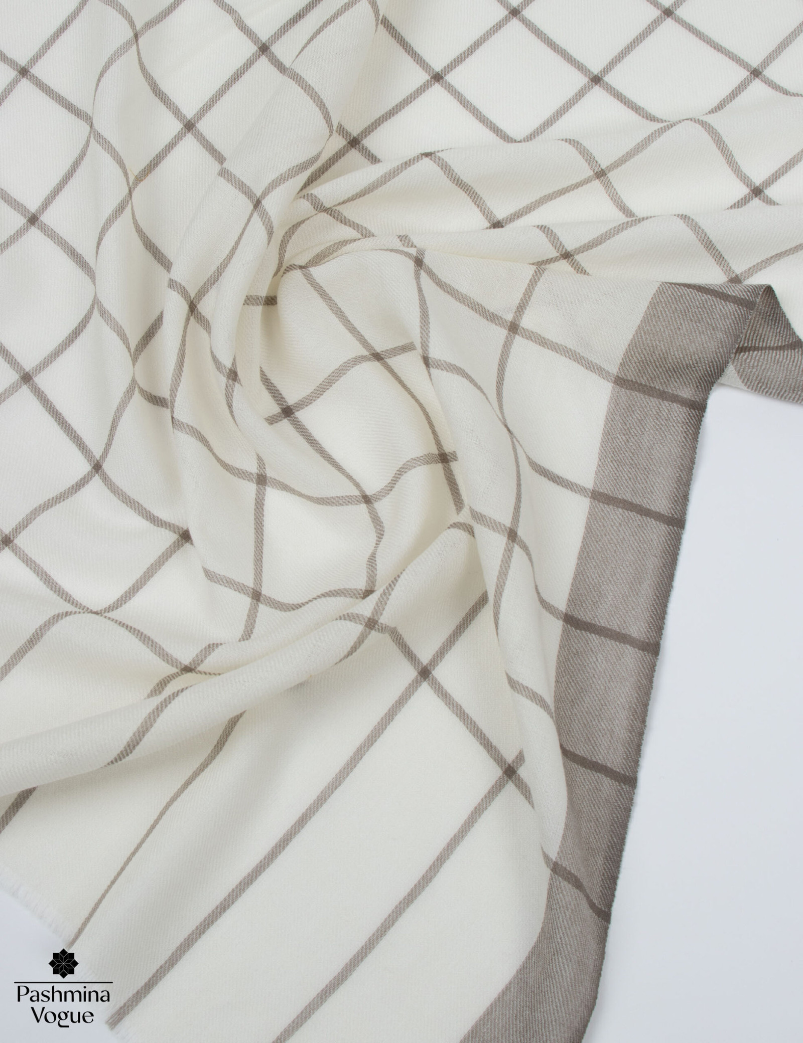 White Checked Merino Wool Scarf - Soft Shawl & Gift for Her