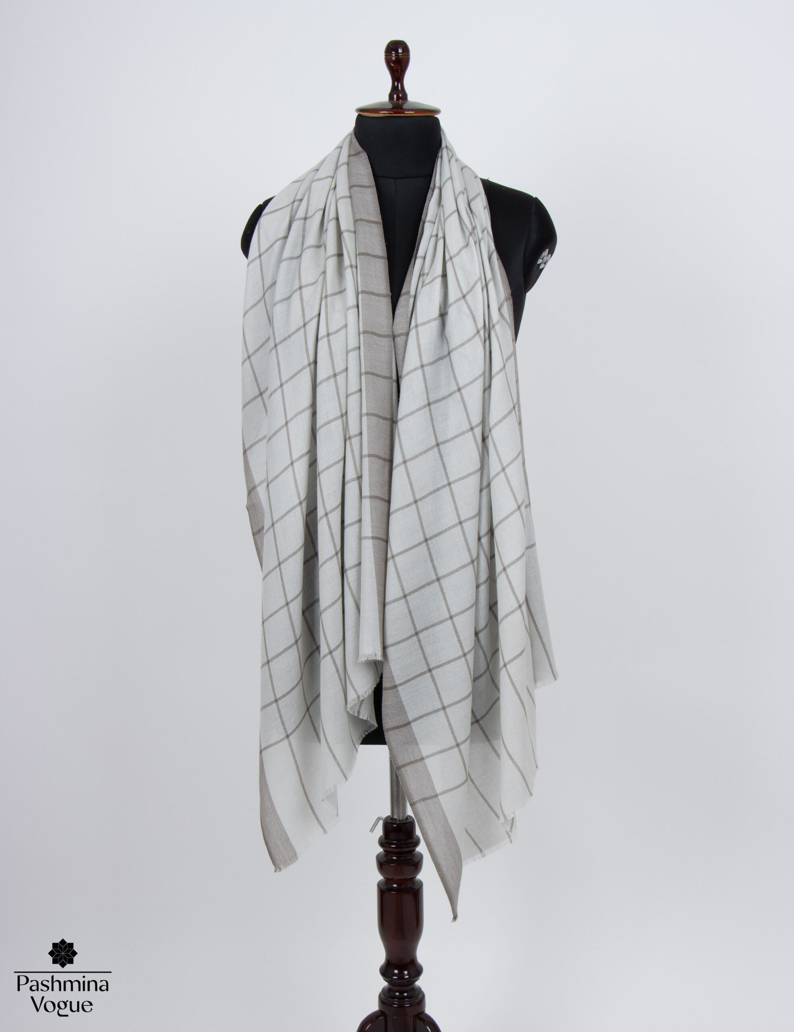 Soft Merino Wool Shawl - Classic Gray Check Scarf