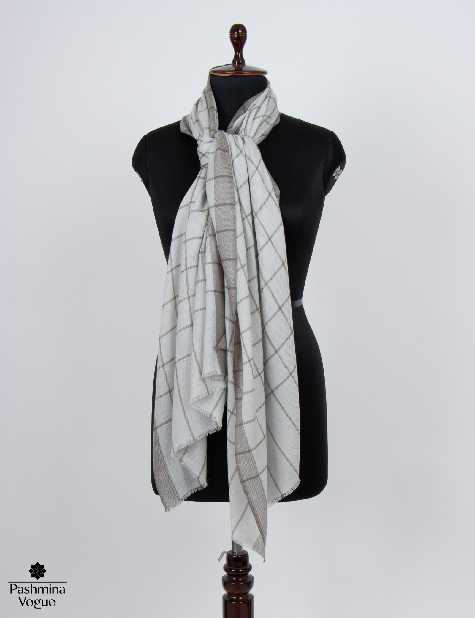 Soft Merino Wool Shawl - Classic Gray Check Scarf