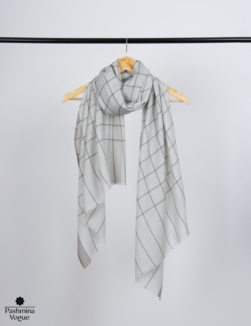 Soft Merino Wool Shawl - Classic Gray Check Scarf