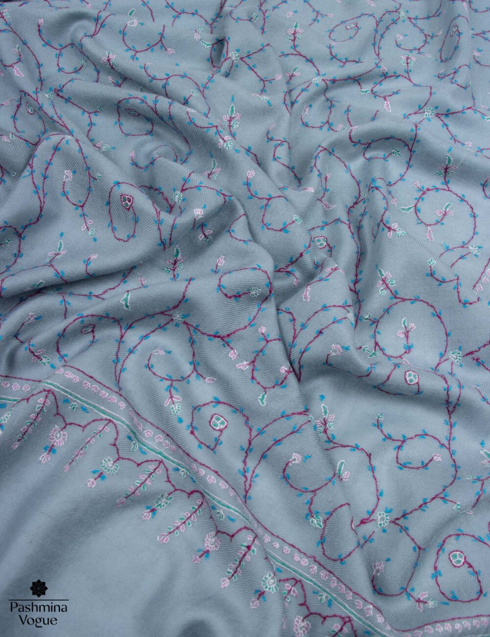 Blue Jaal Pashmina Scarf - Hand Embroidered Cashmere Wrap