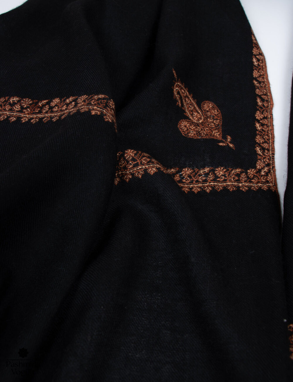 Black Kashmiri Pashmina Shawl - Embroidered Cashmere Wrap