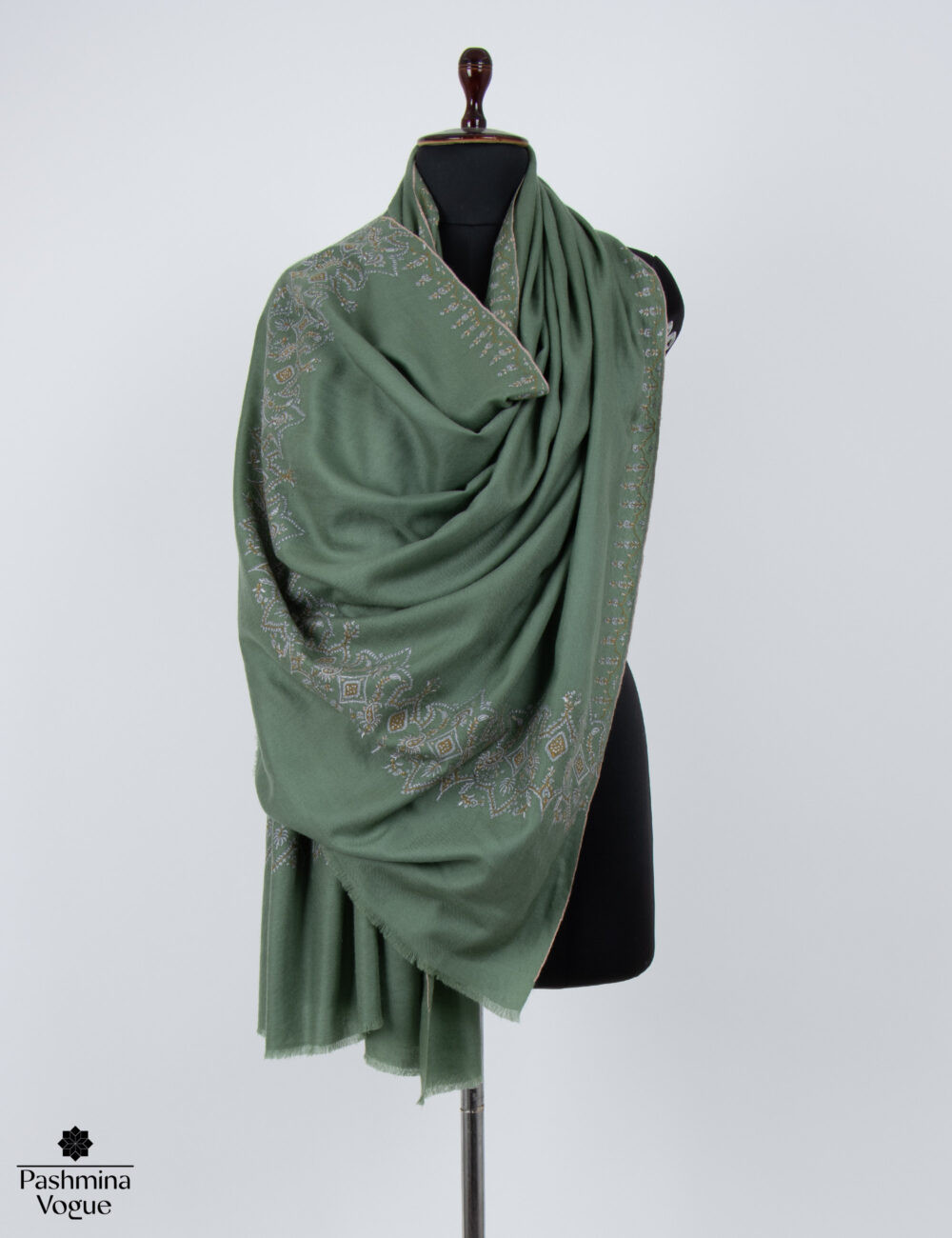 Made in Kashmir Handwoven Green Pashmina Shawl