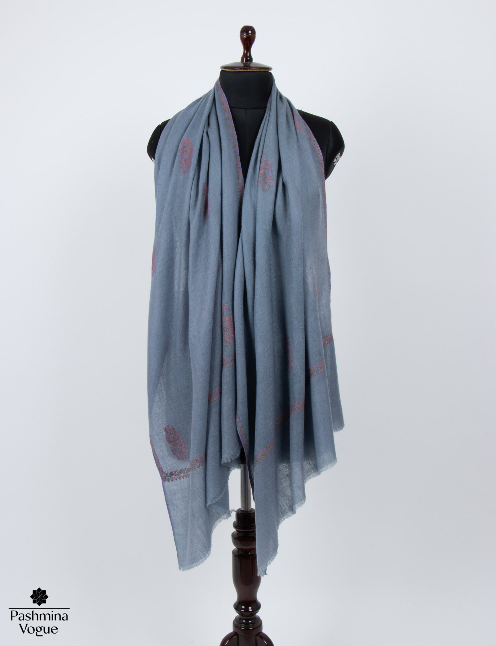 Blue Bootidar Pashmina Scarf - Hand-Embroidered Wrap