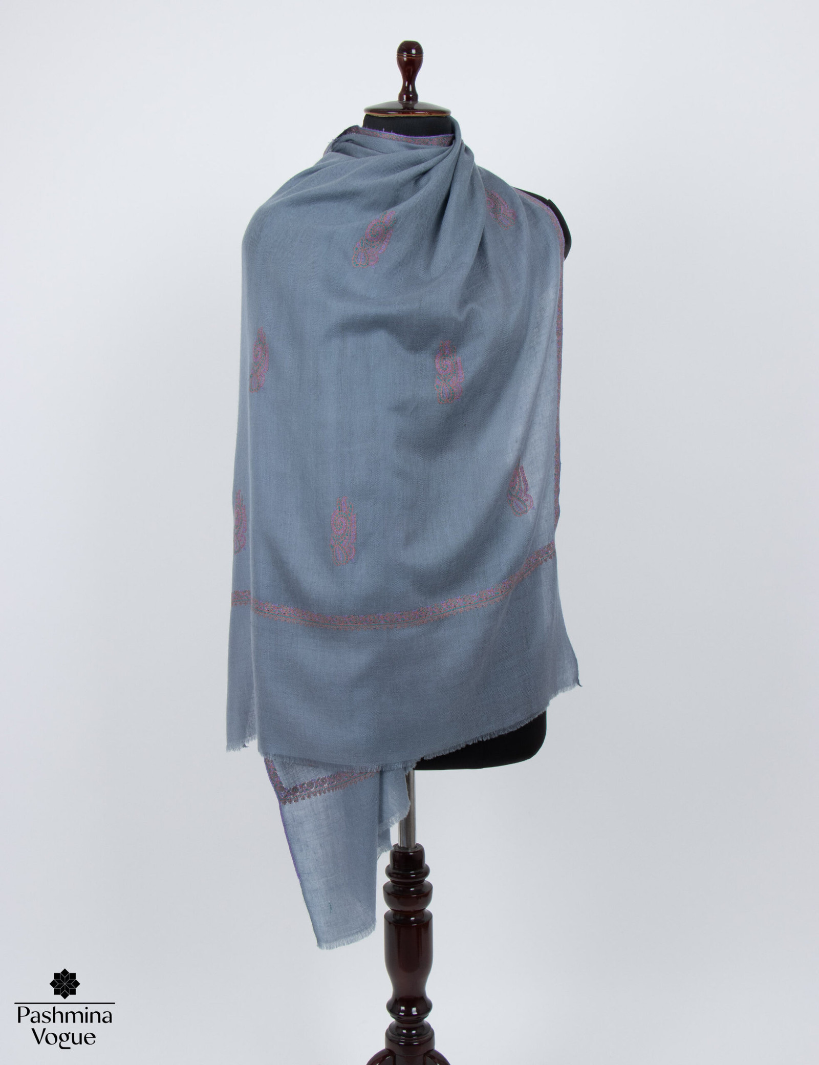 Blue Bootidar Pashmina Scarf - Hand-Embroidered Wrap