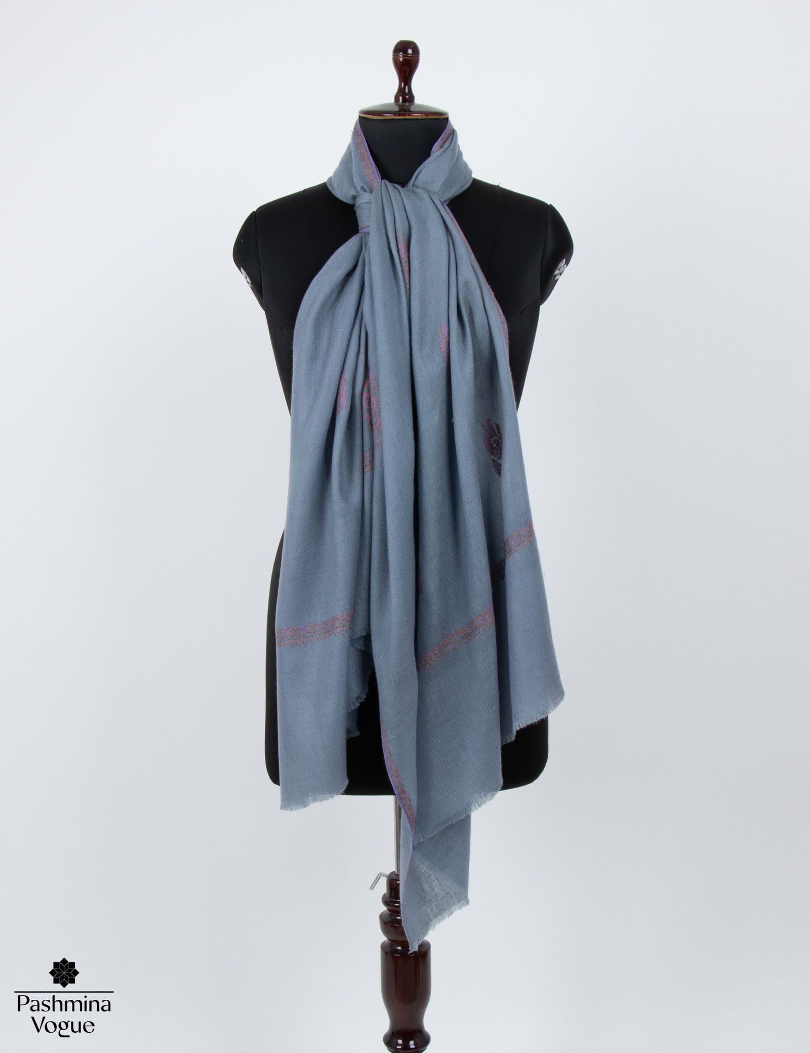 Blue Bootidar Pashmina Scarf - Hand-Embroidered Wrap