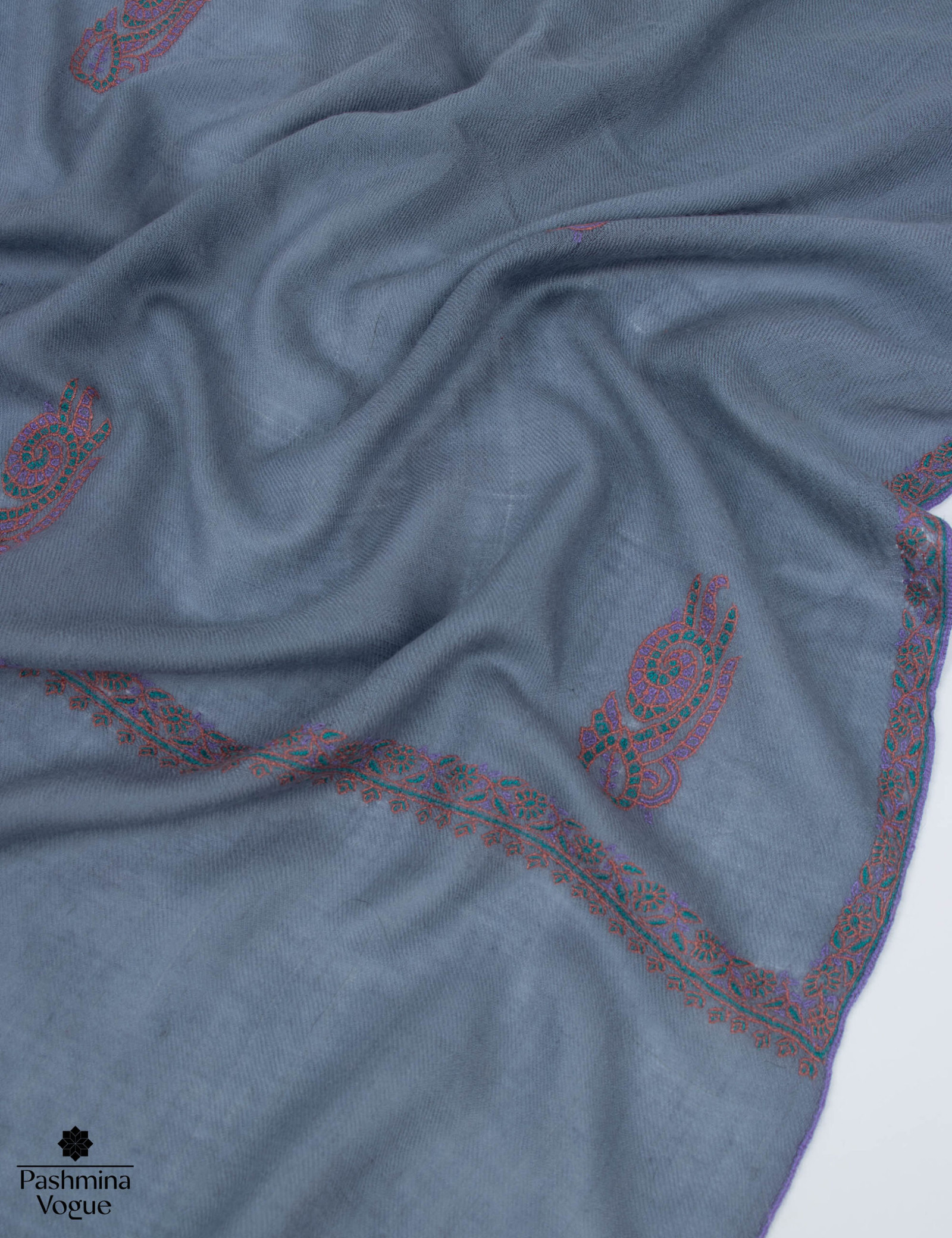 Blue Bootidar Pashmina Scarf - Hand-Embroidered Wrap