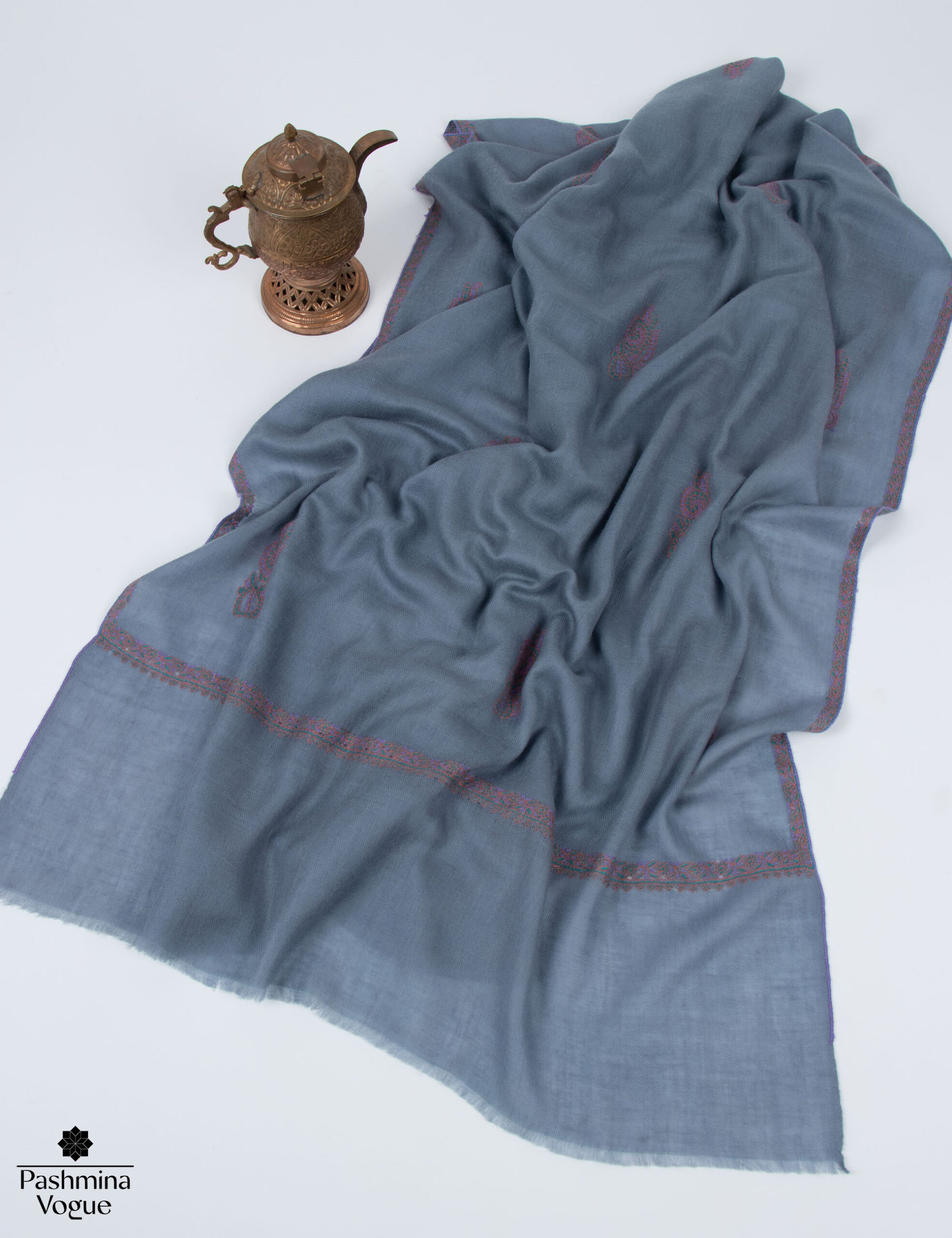 Blue Bootidar Pashmina Scarf - Hand-Embroidered Wrap