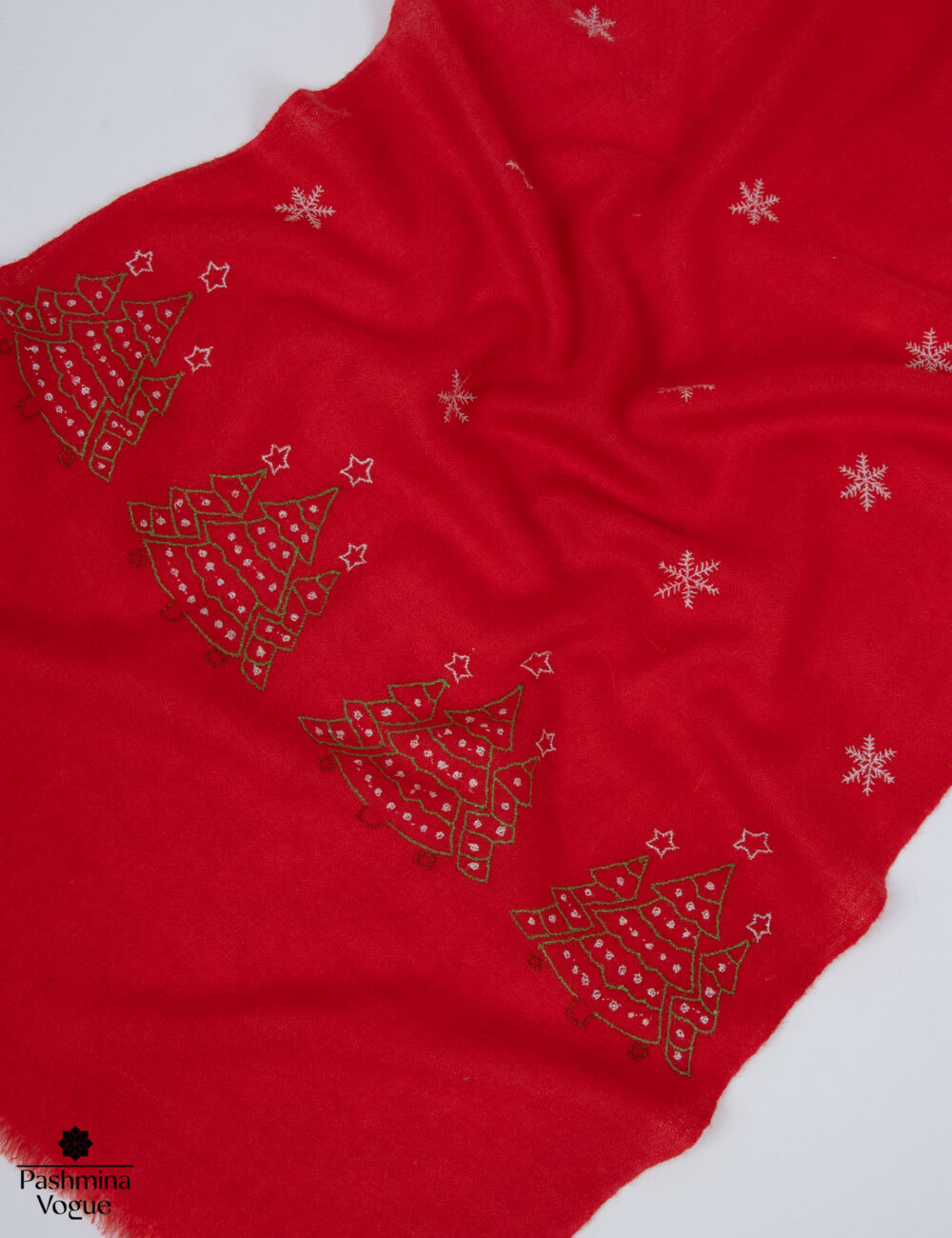 Hand Embroidered Pashmina Scarf - Christmas Tree Design