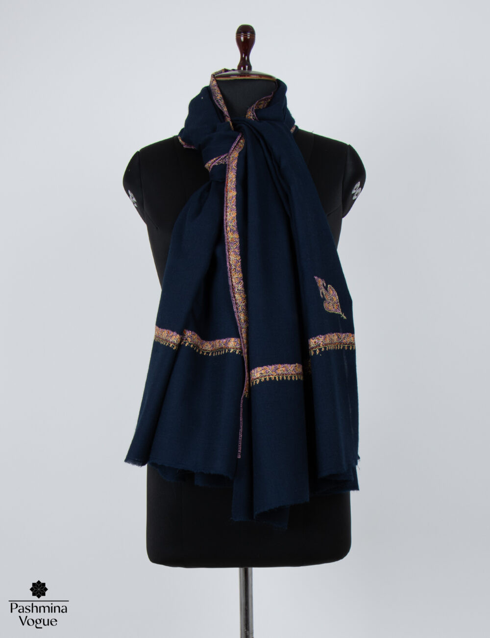 Blue Wool Shawl - Hand-Embroidered Kashmiri Merino Scarf