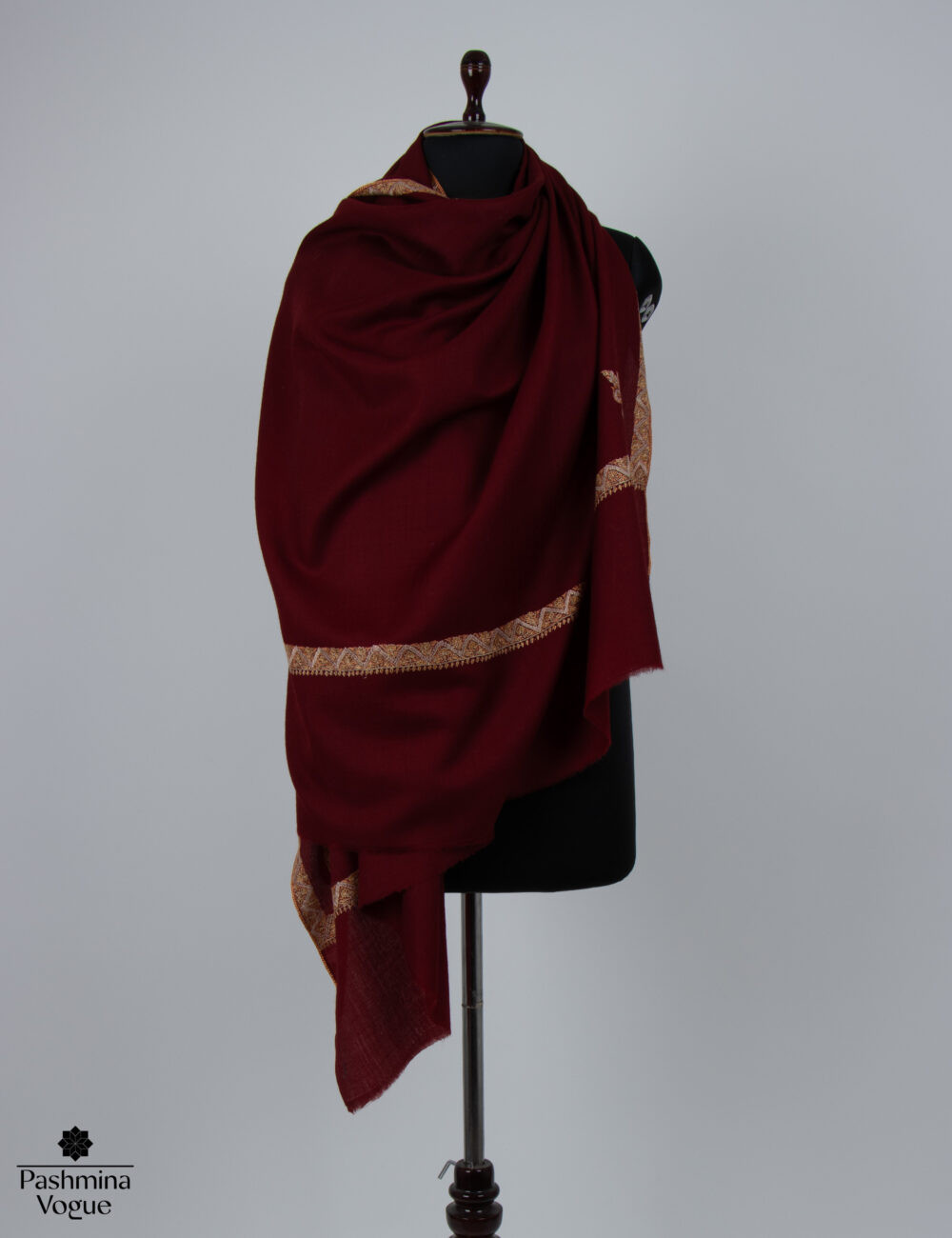 Burgundy Hashidar Wool Shawl - Hand Made Merino Stole