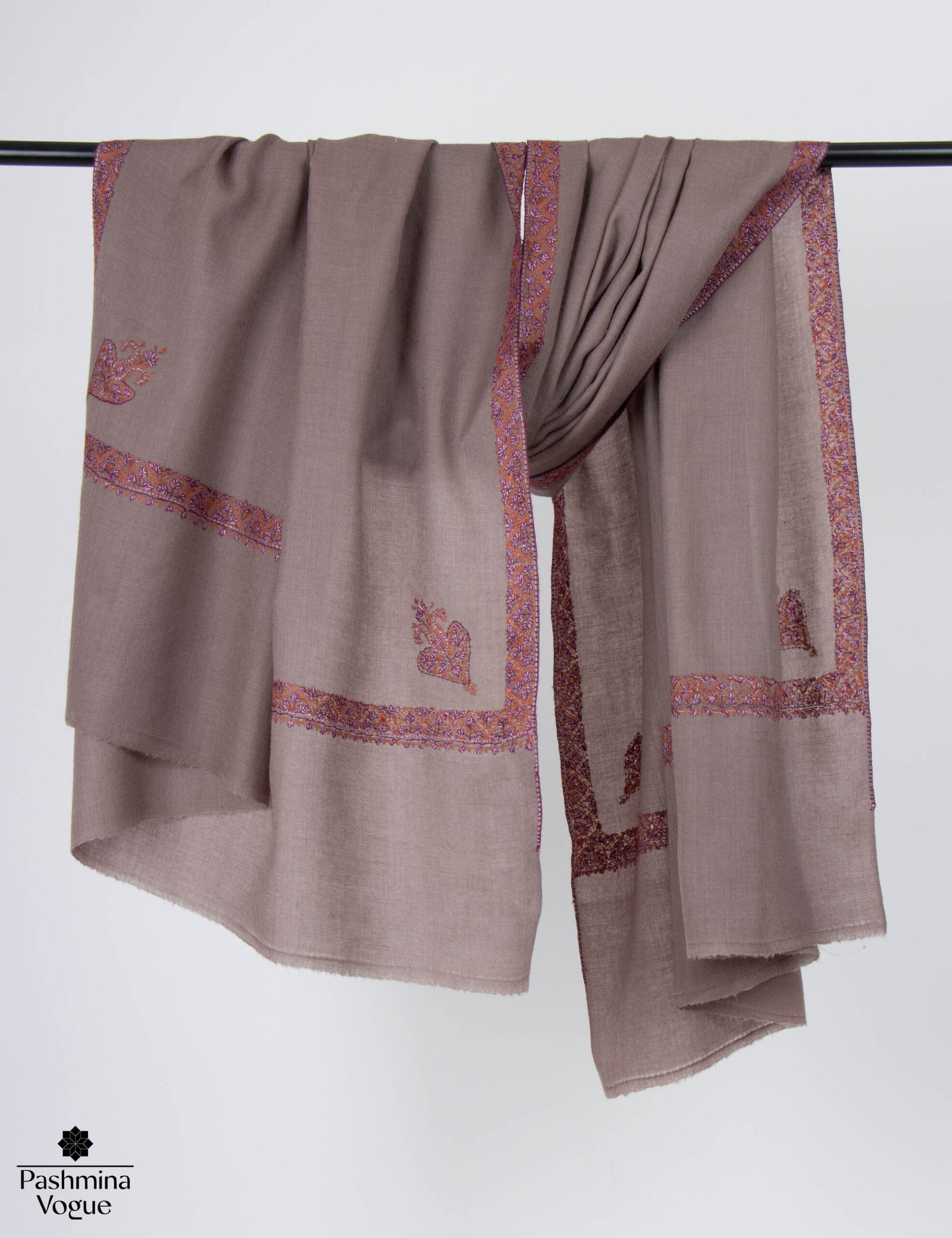 Hand-Embroidered Merino Wool Shawl - Kashmiri Winter Wrap
