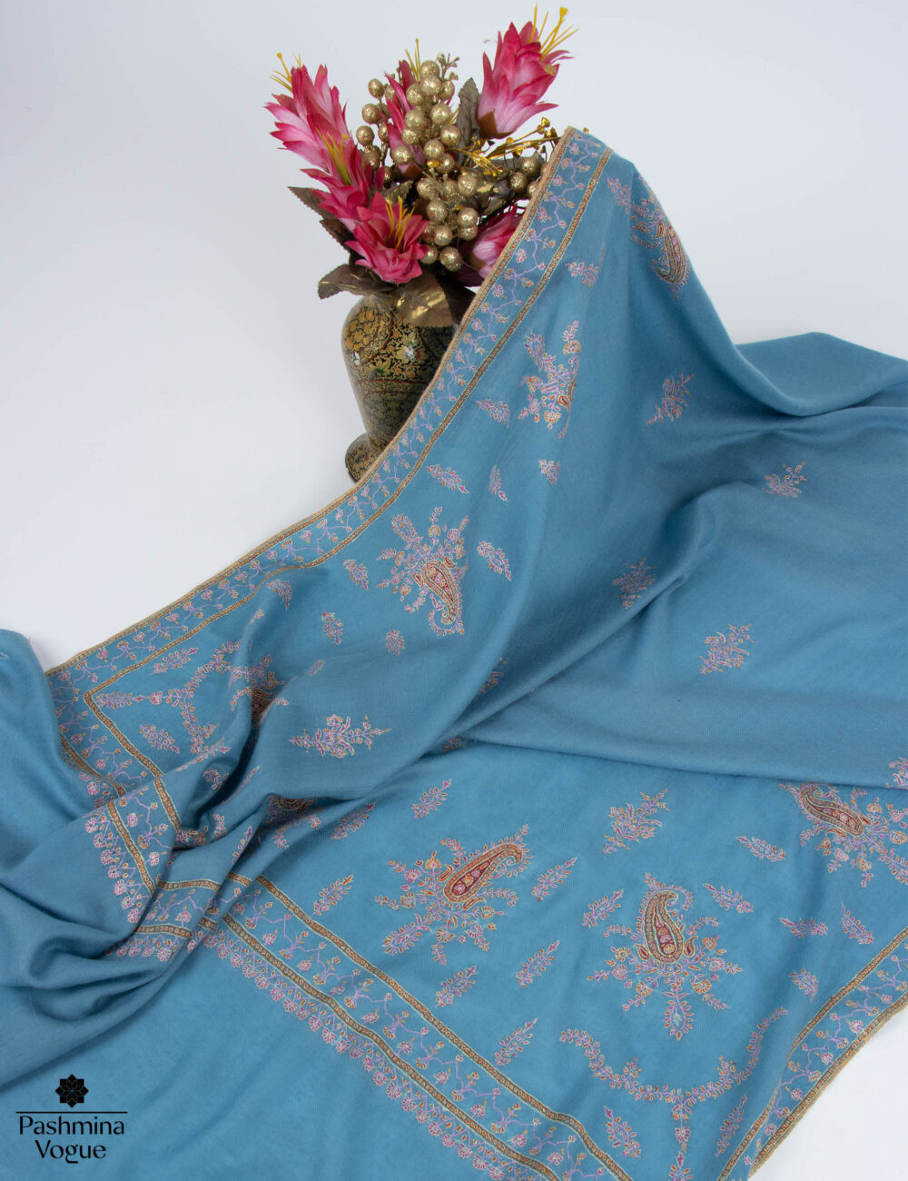Blue Kashmiri Pashmina Shawl - Pure Cashmere Luxury Wrap