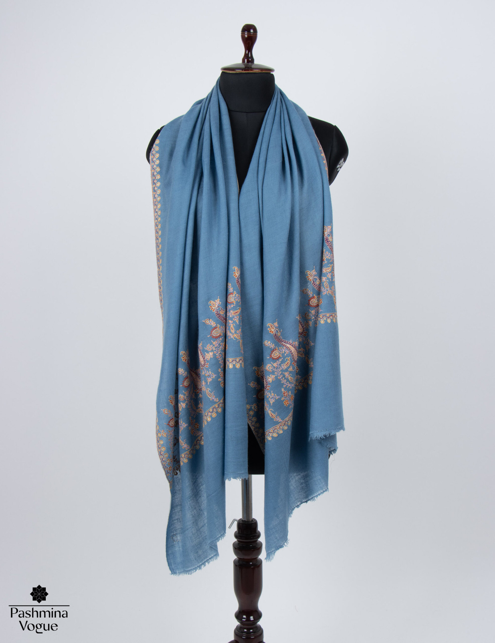 Blue Palladar Sozni Pashmina Shawl