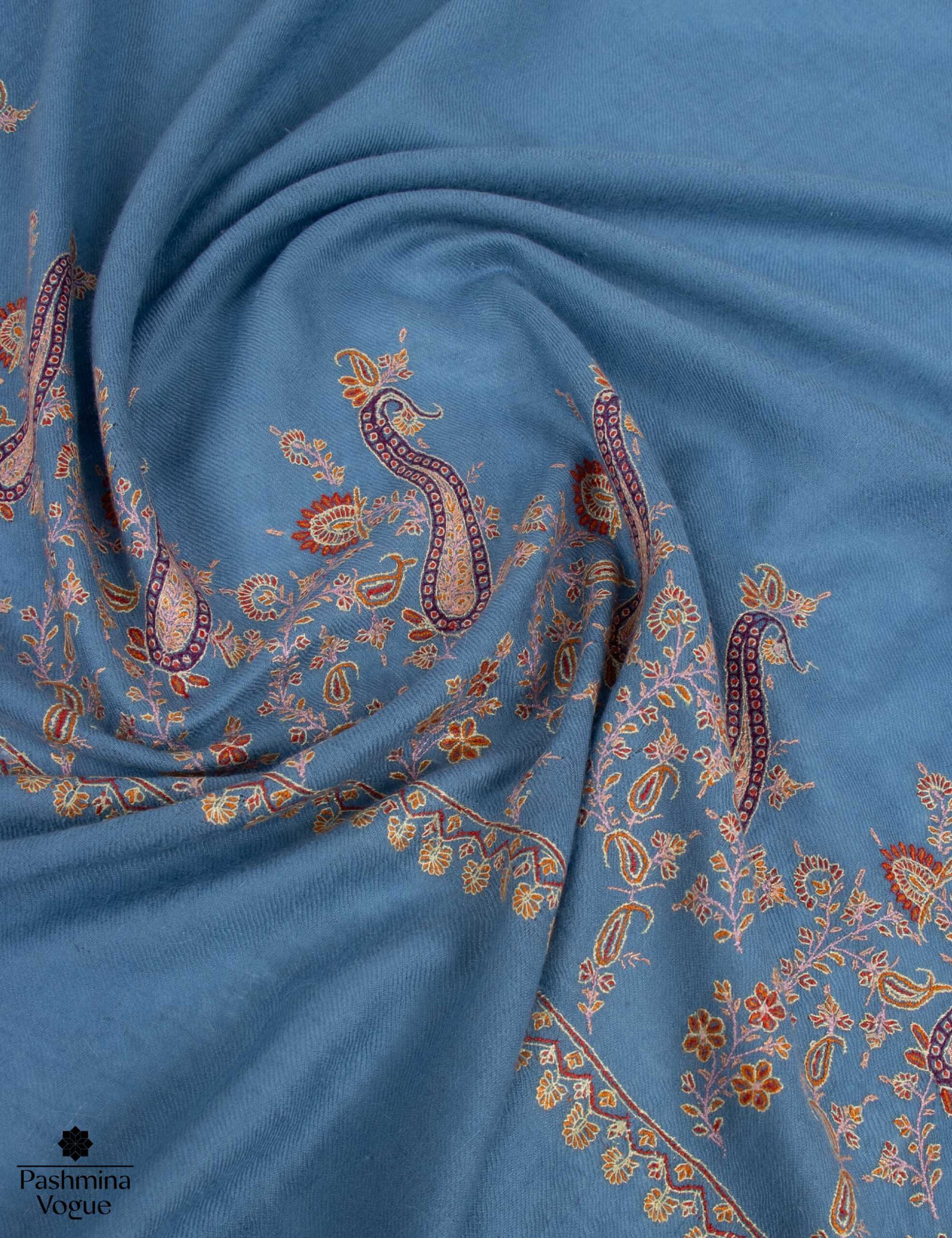 Blue Palladar Sozni Pashmina Shawl