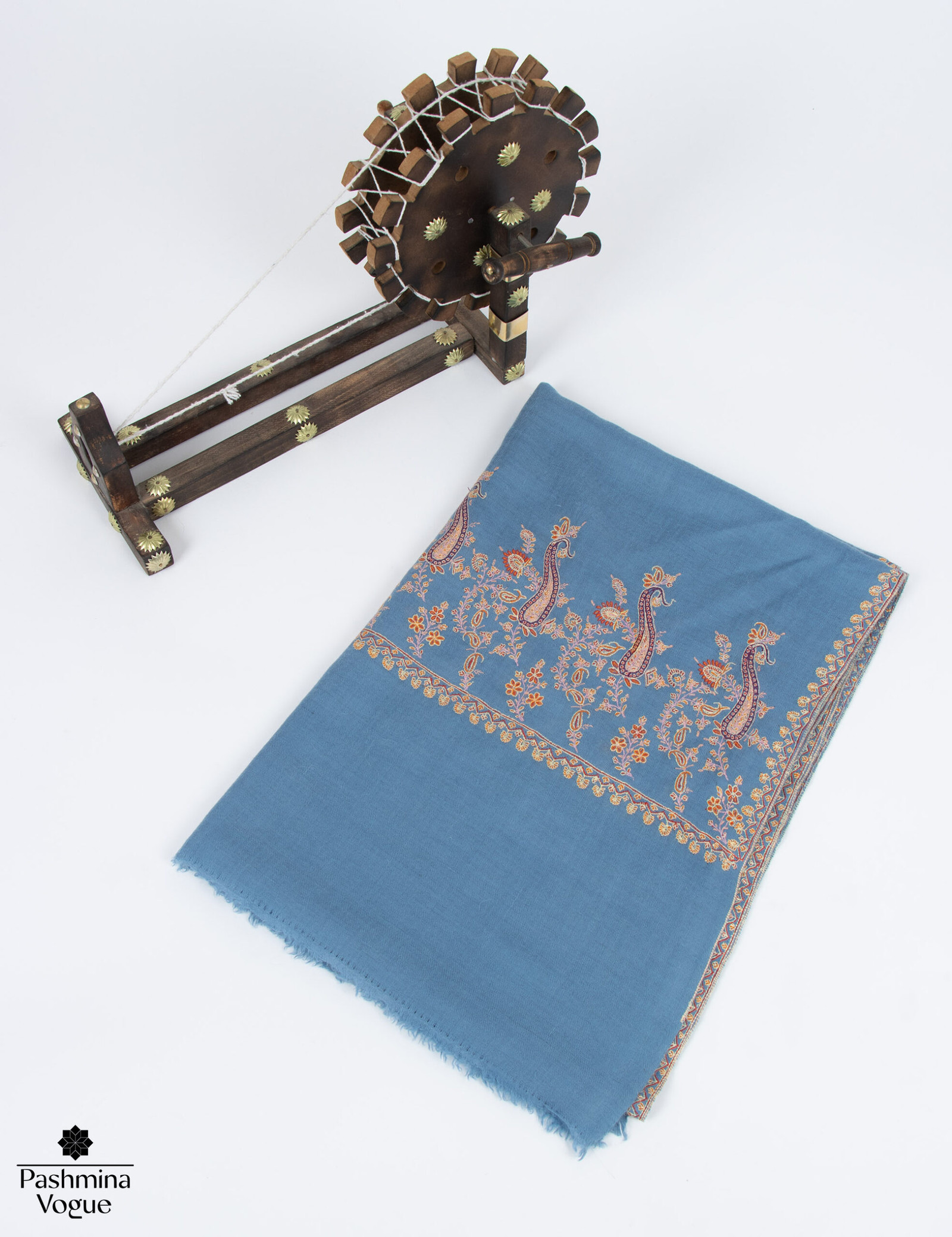 Blue Palladar Sozni Pashmina Shawl