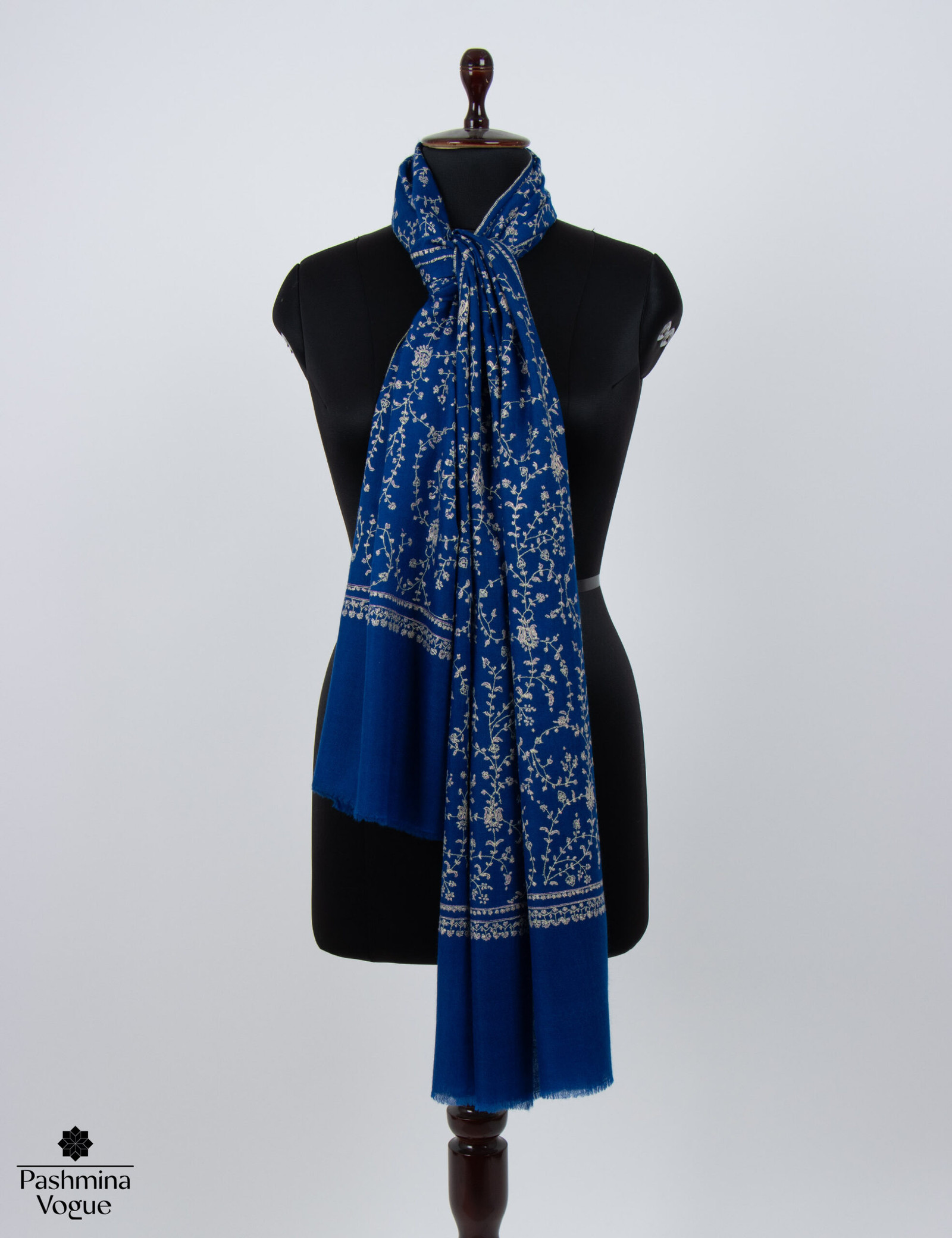 Blue Hand-Embroidered Kashmir Pashmina Scarf