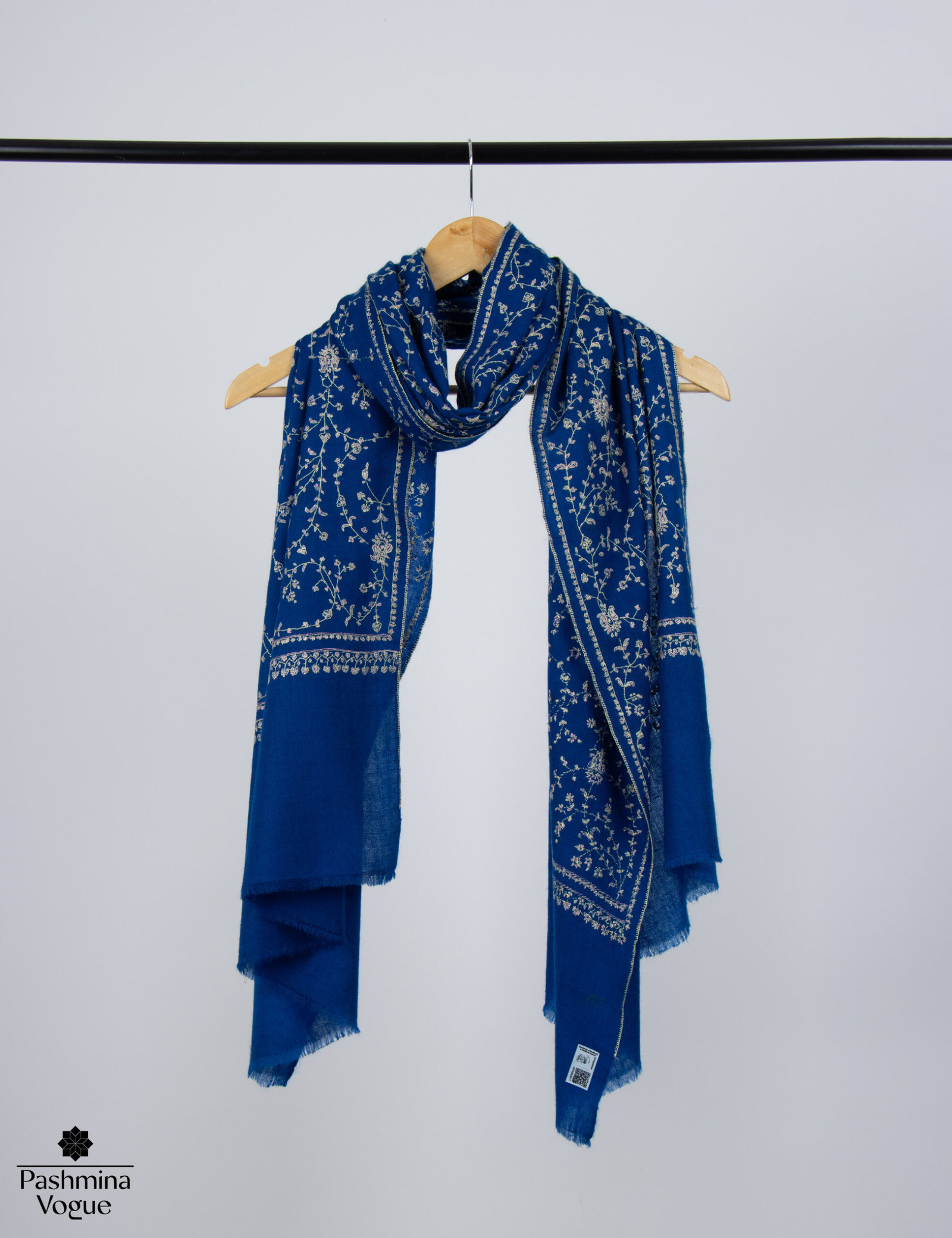 Blue Hand-Embroidered Kashmir Pashmina Scarf