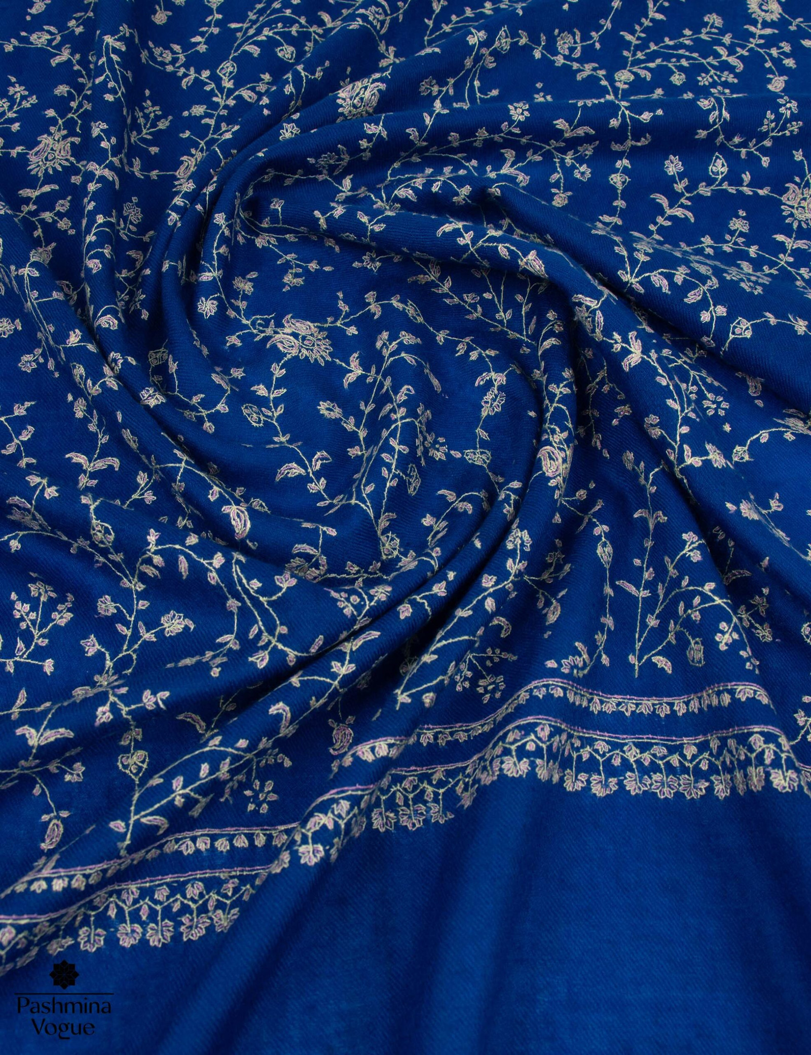 Blue Hand-Embroidered Kashmir Pashmina Scarf