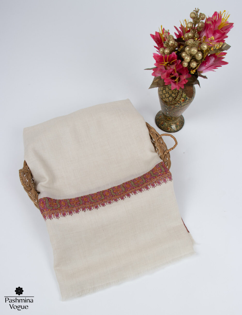 Ivory Kashmiri Pashmina Scarf - Handwoven Cashmere Shawl