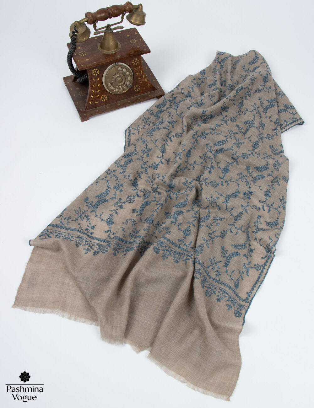 Beige Natural Pashmina Shawl - Hand-Embroidered Sozni Wraps