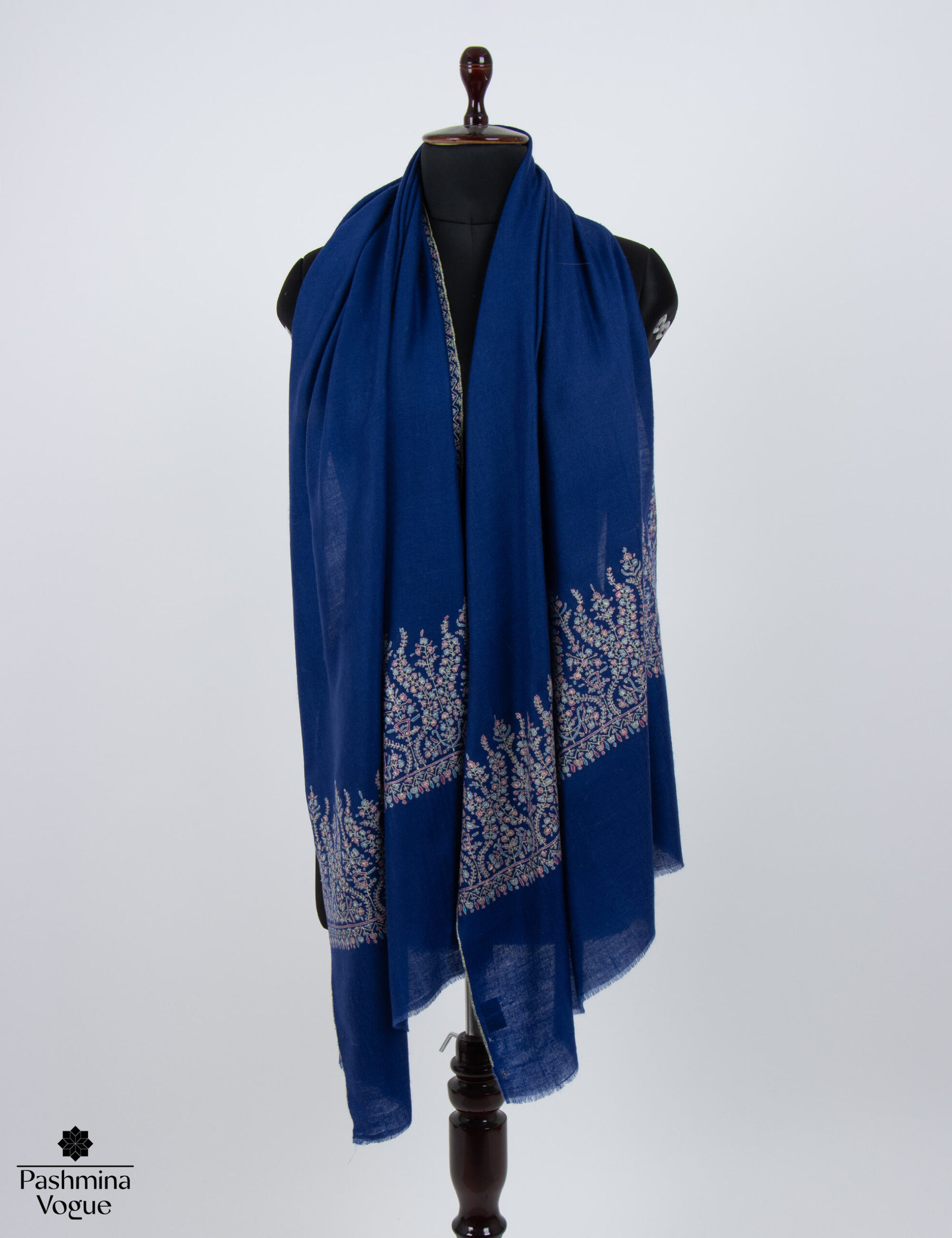 Blue Hand-Embroidered Kashmir Pashmina Shawl