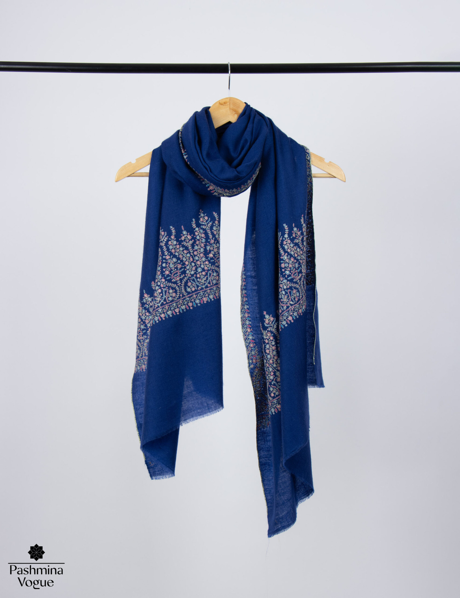 Blue Hand-Embroidered Kashmir Pashmina Shawl