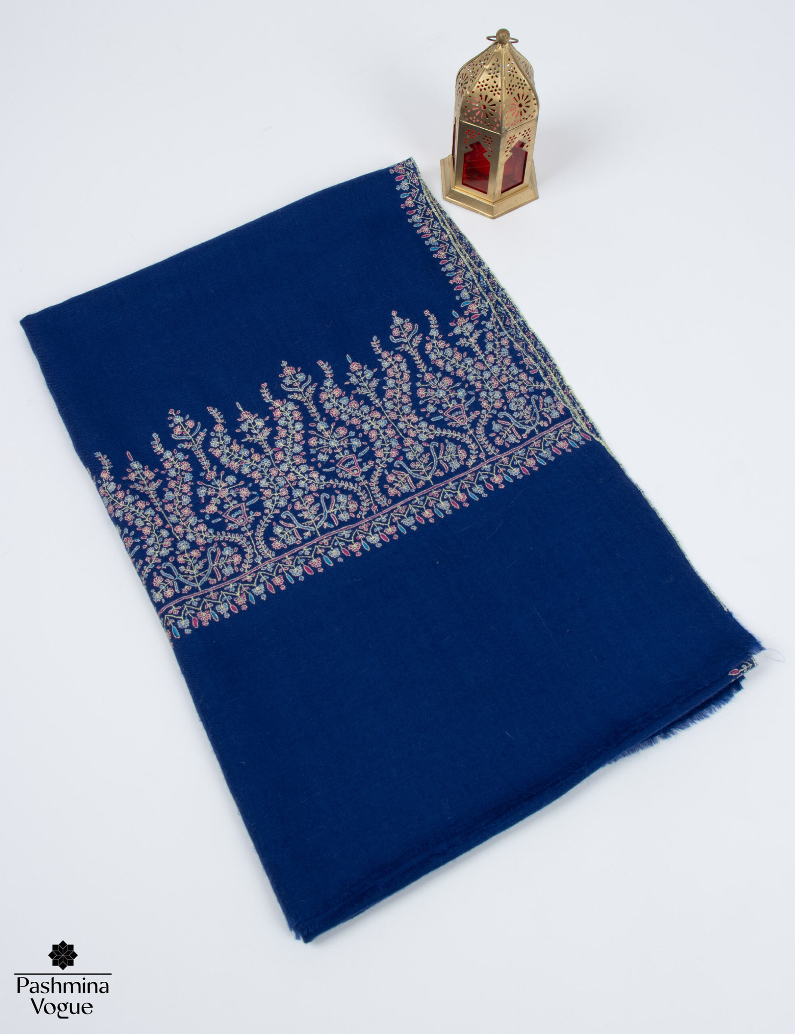 Blue Hand-Embroidered Kashmir Pashmina Shawl